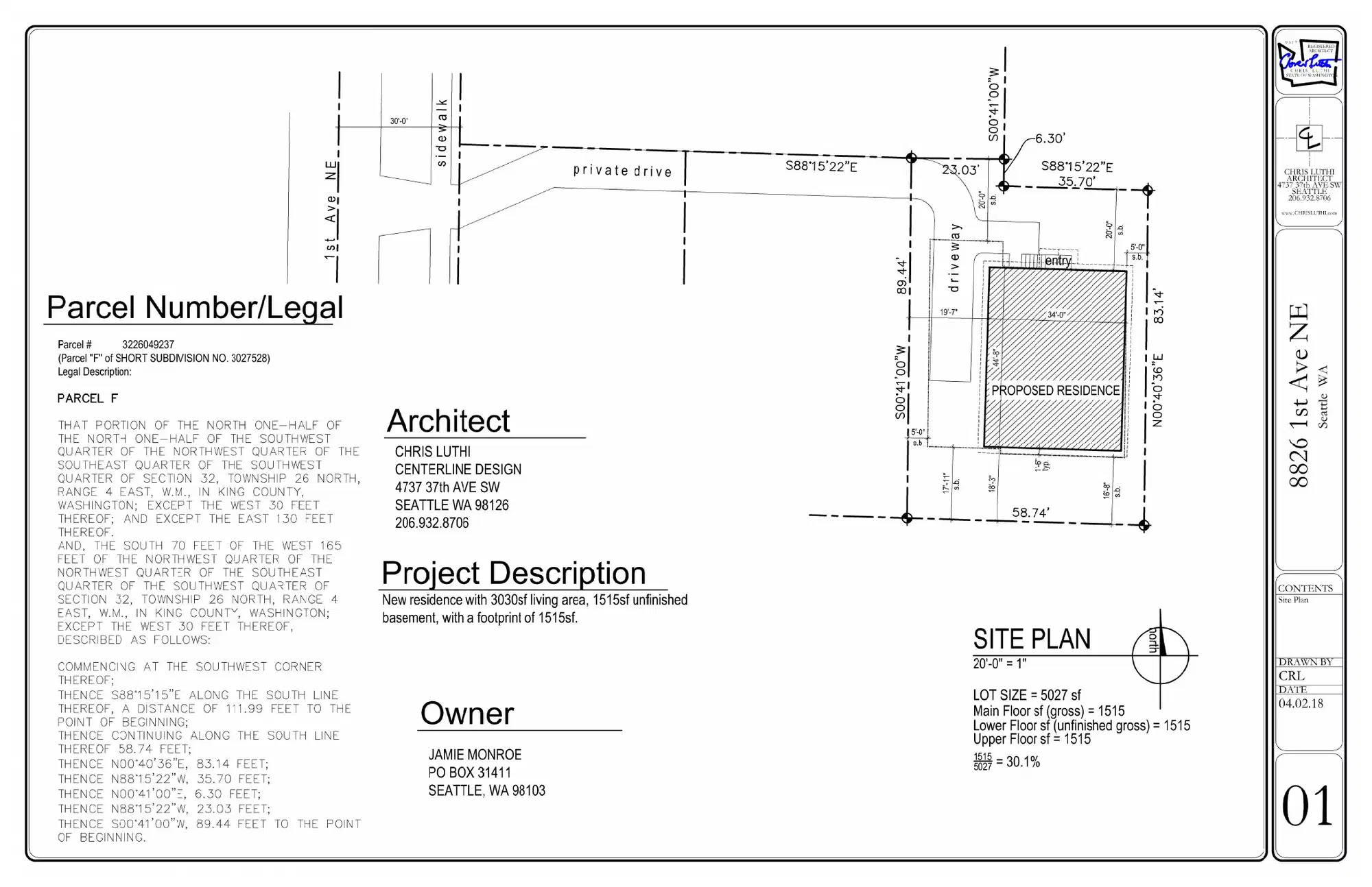 Site plan for 8826 1st Ave NE