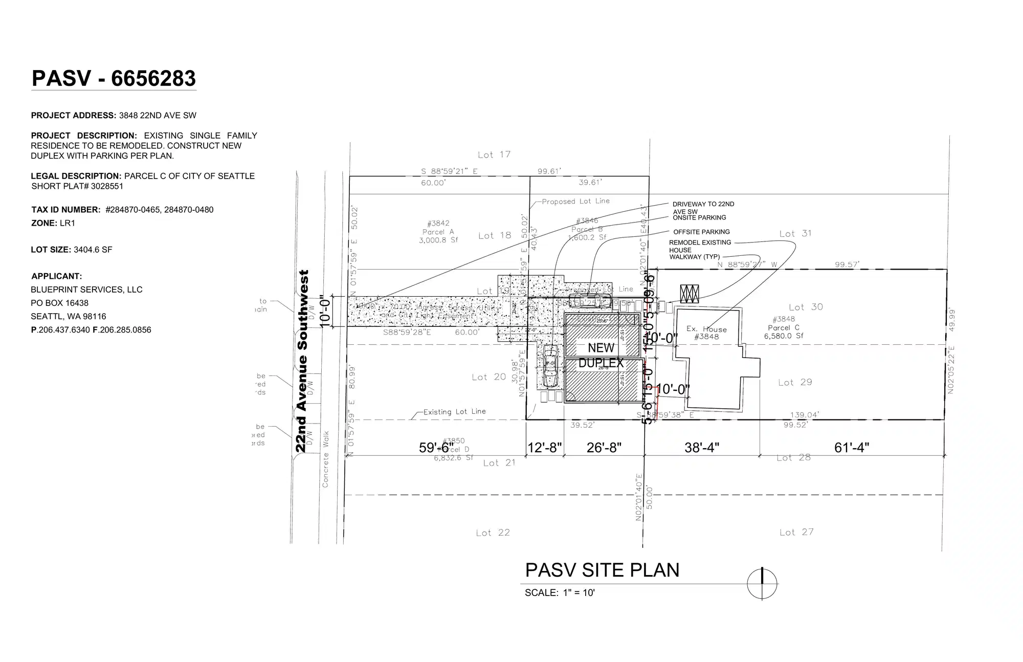 Site plan for 3848 A 22nd Ave SW