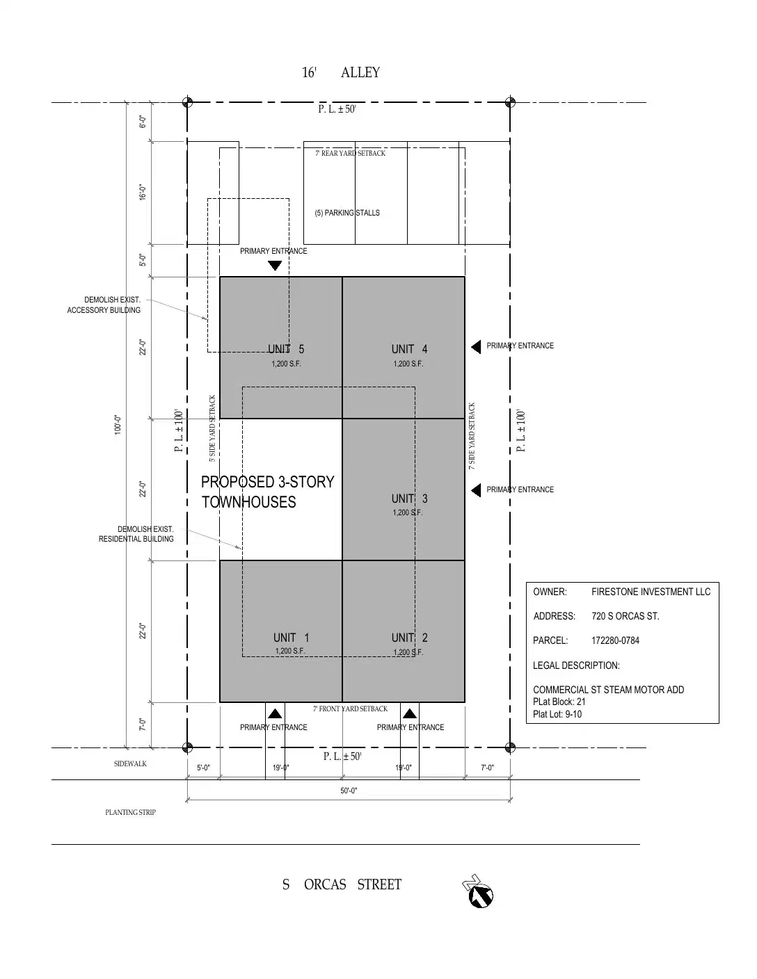 Site plan for 720 S Orcas St
