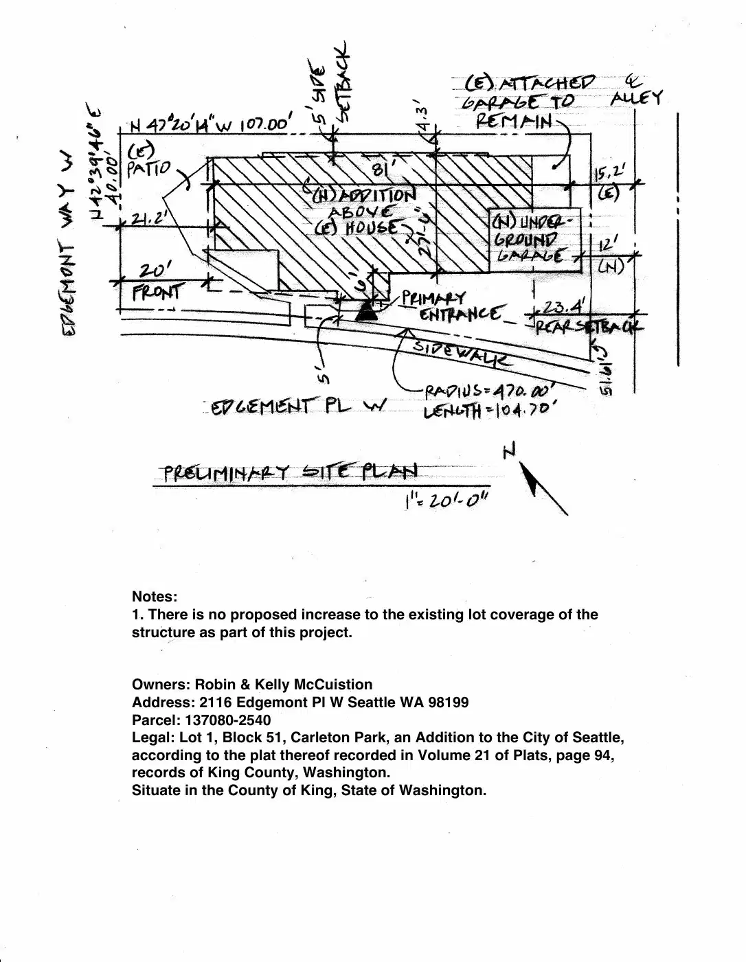 Site plan for 2116 Edgemont Pl W