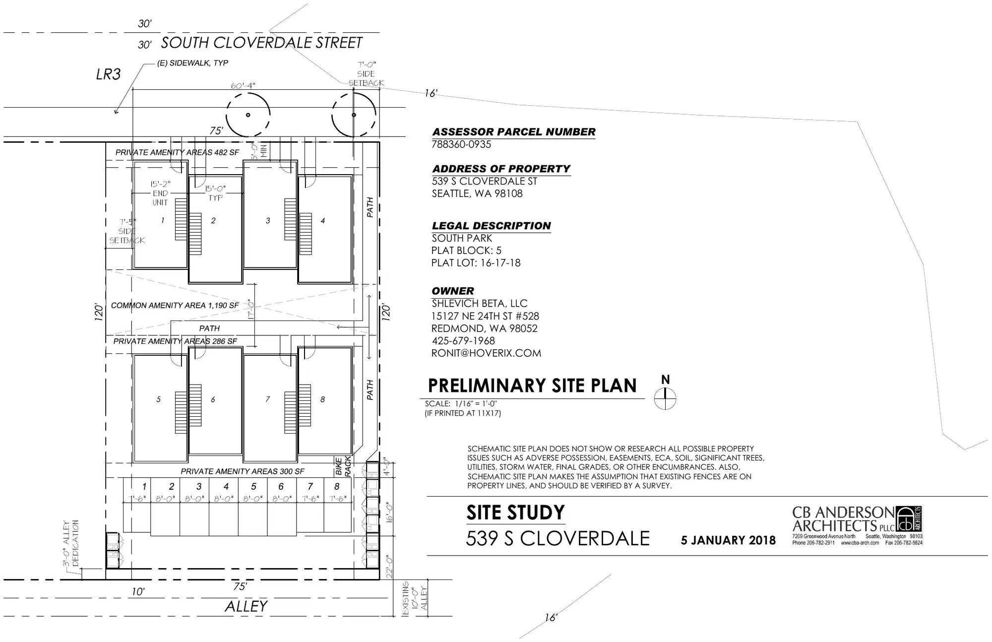 Site plan for 539 S Cloverdale St