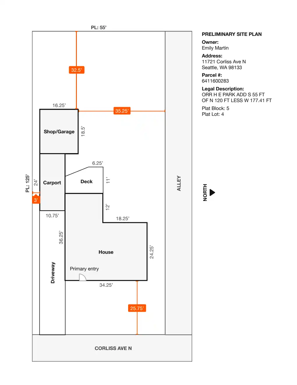 Site plan for 11721 Corliss Ave N