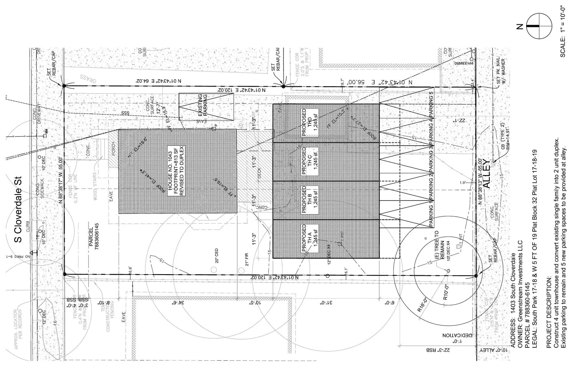 Site plan for 1043 S Cloverdale St