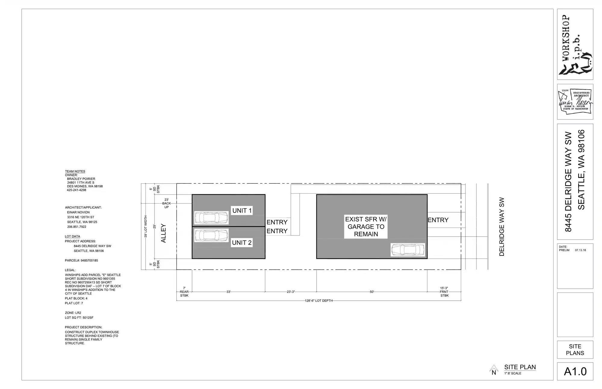 Site plan for 8445 Delridge Way SW
