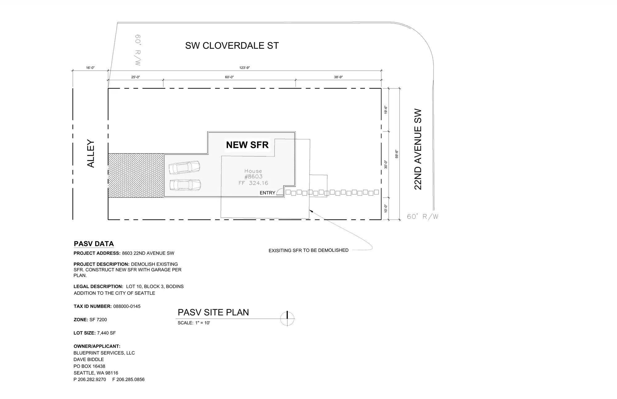 Site plan for 8603 22nd Ave SW