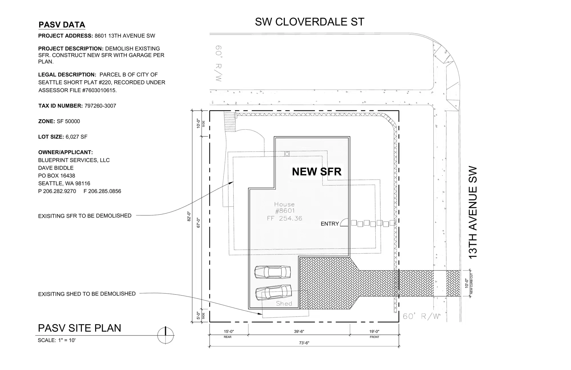 Site plan for 8601 13th Ave SW