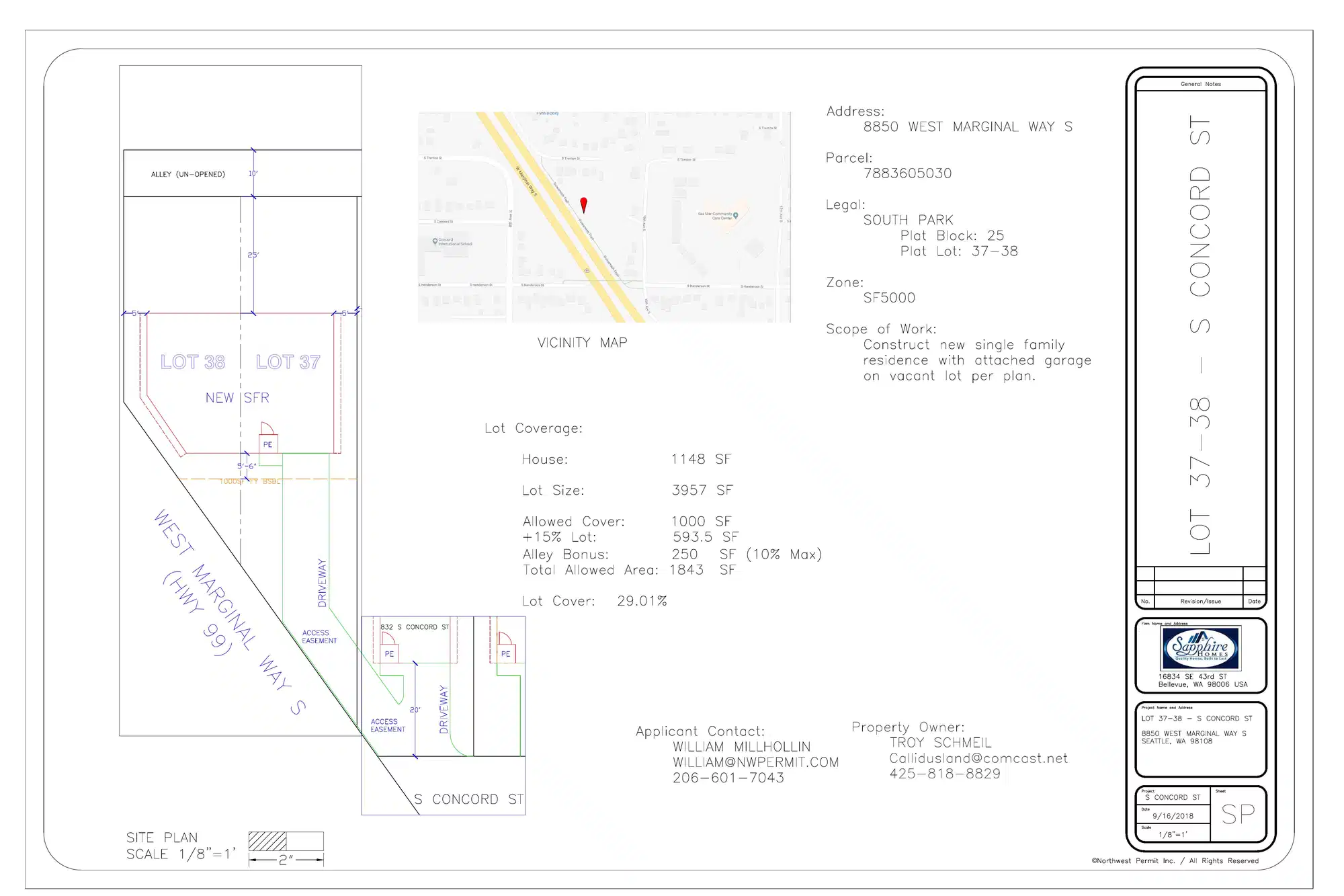 Site plan for 8850 West Marginal Way S