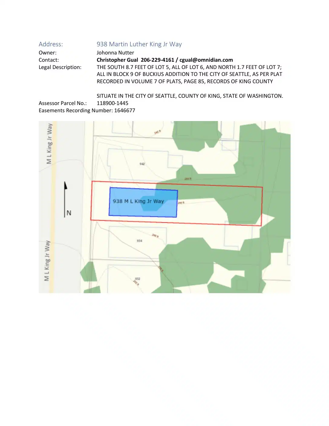 Site plan for 938 M L King Jr Way