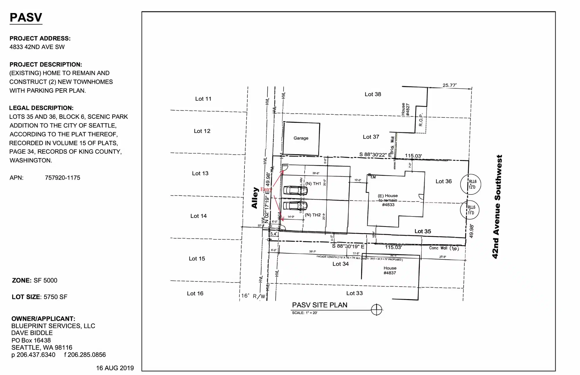Site plan for 4835 42nd Ave SW
