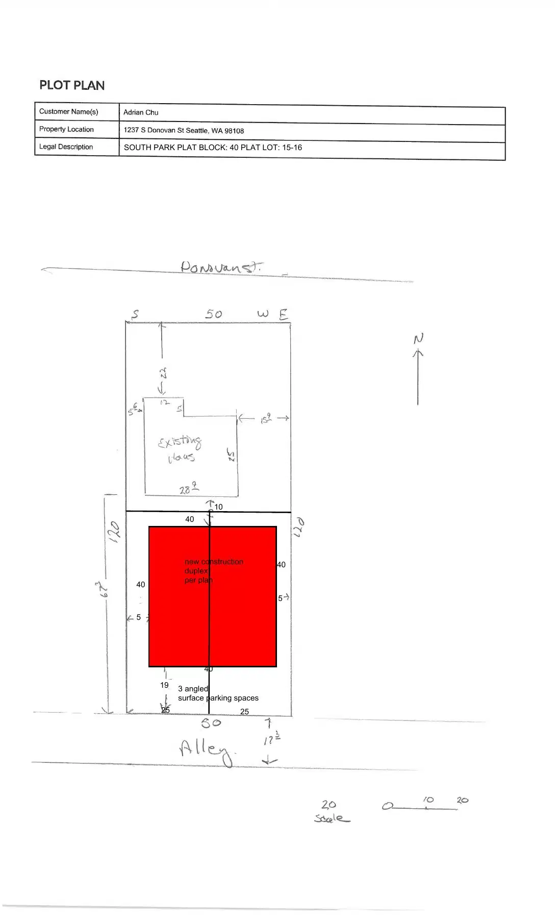 Site plan for 1239 S Donovan St