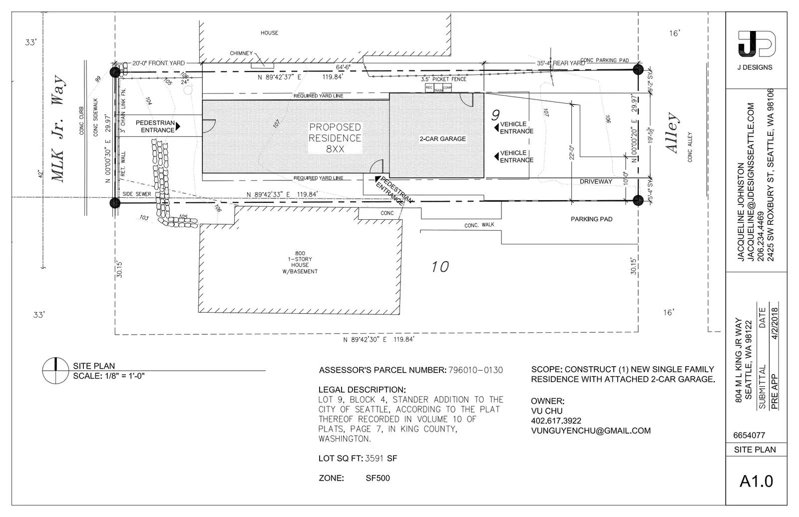 Site plan for 802 M L King Jr Way