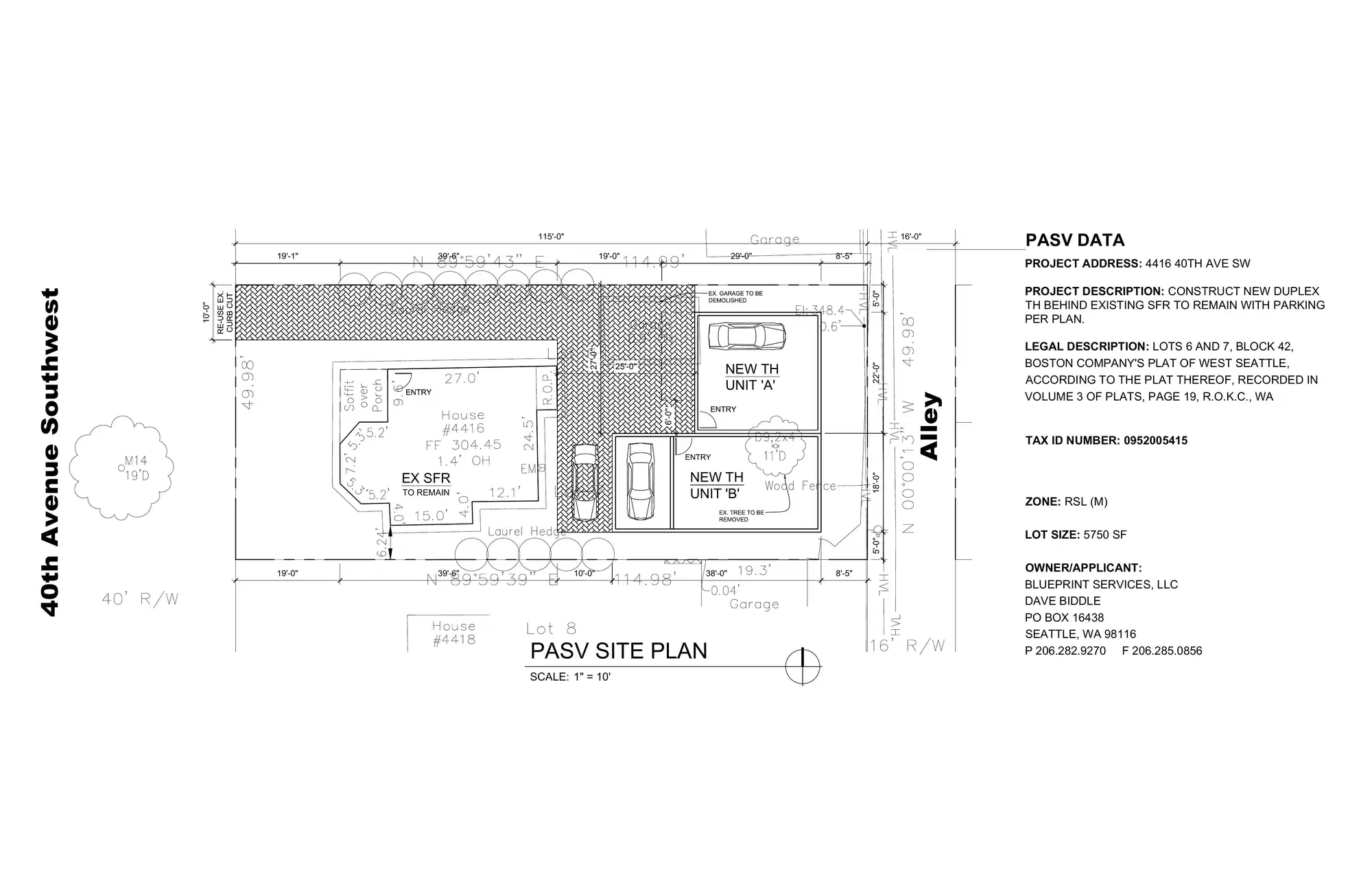 Site plan for 4416 A 40th Ave SW