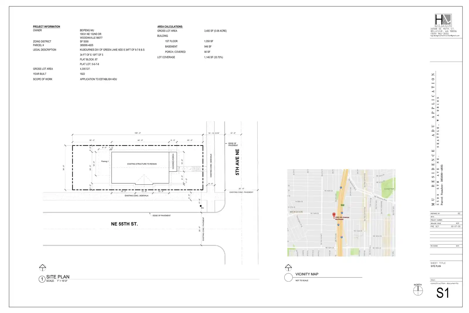 Site plan for 5503 5th Ave NE