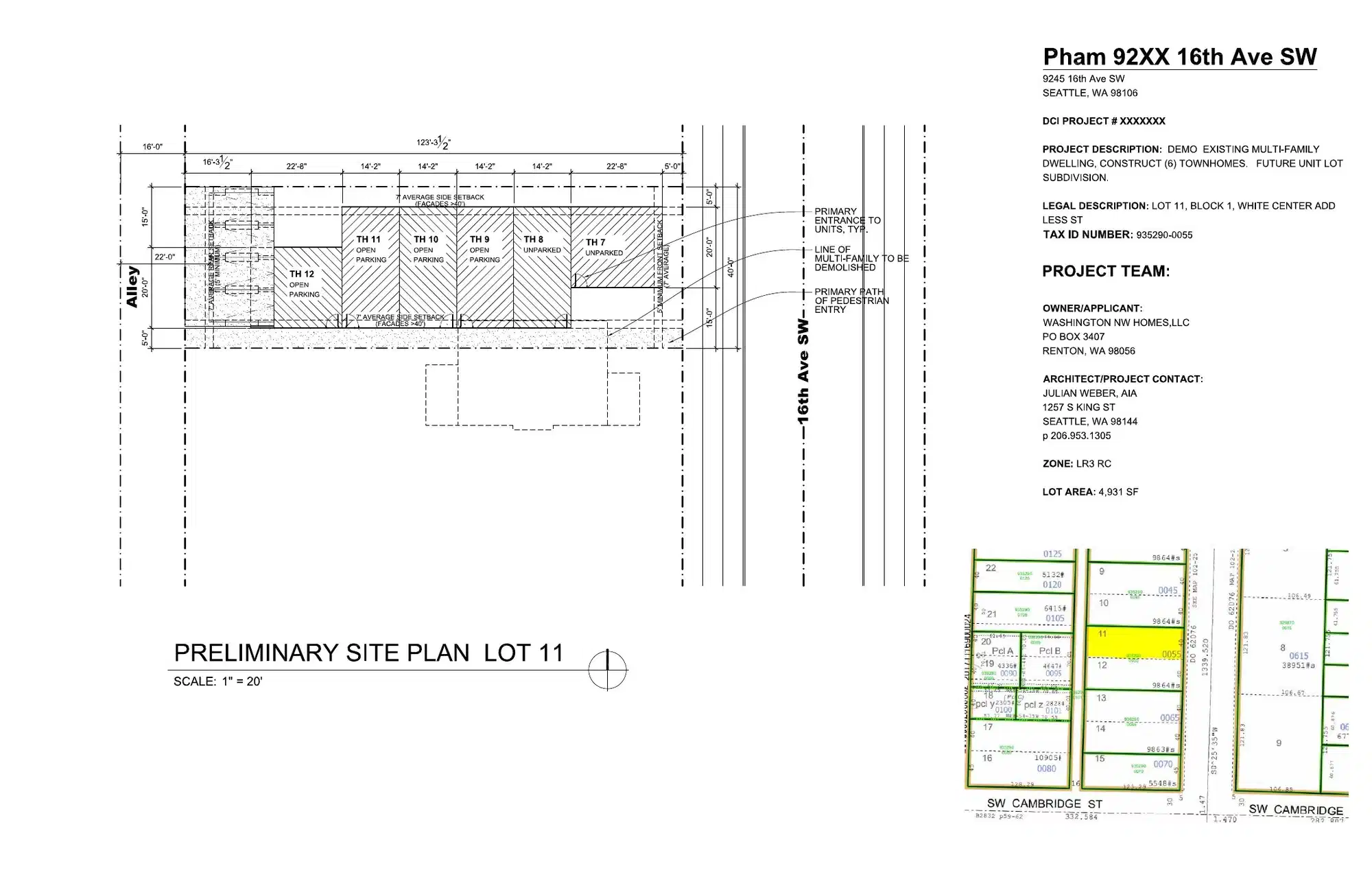 Site plan for 9245 16th Ave SW