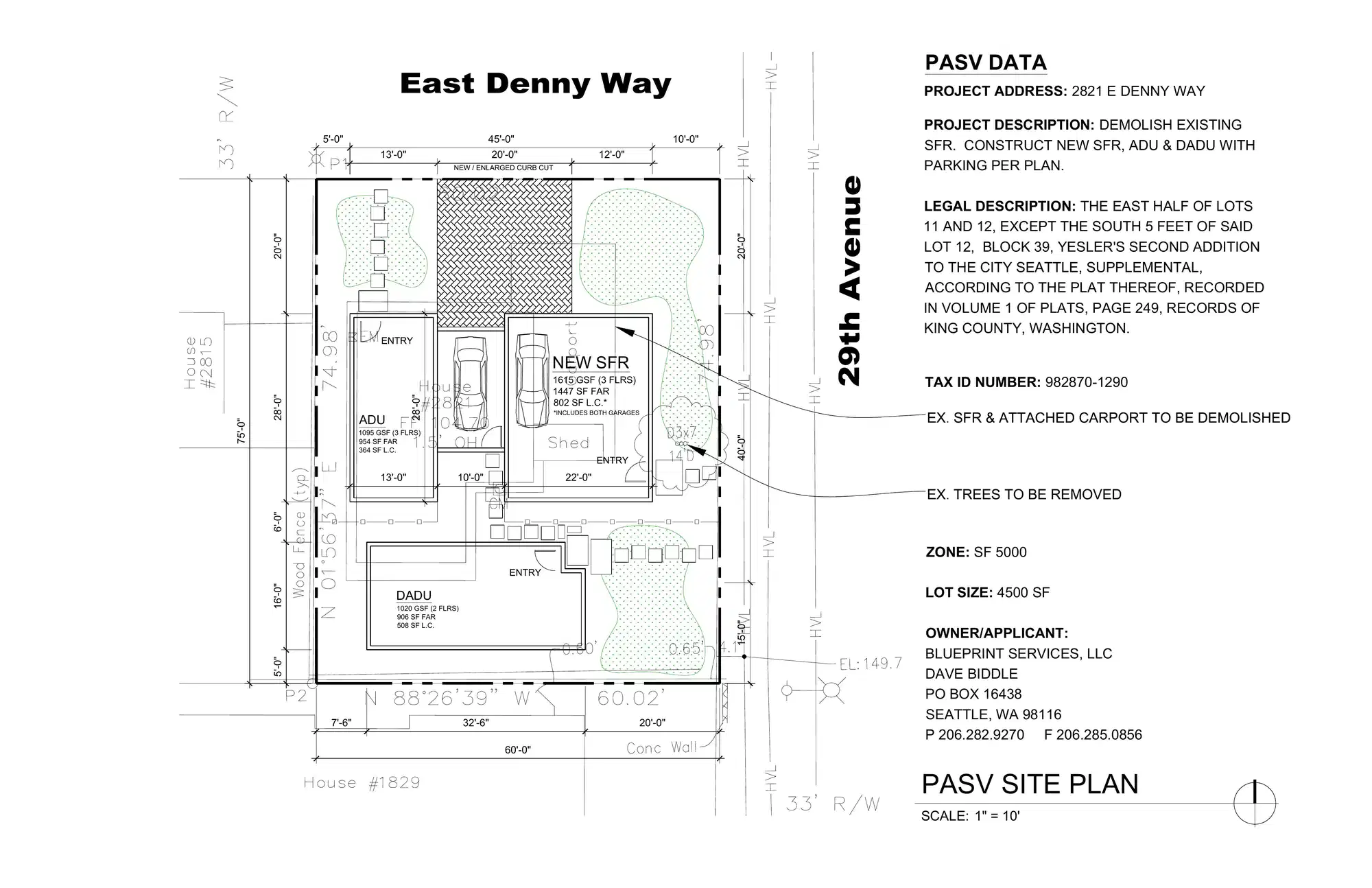 Site plan for 2821 E Denny Way