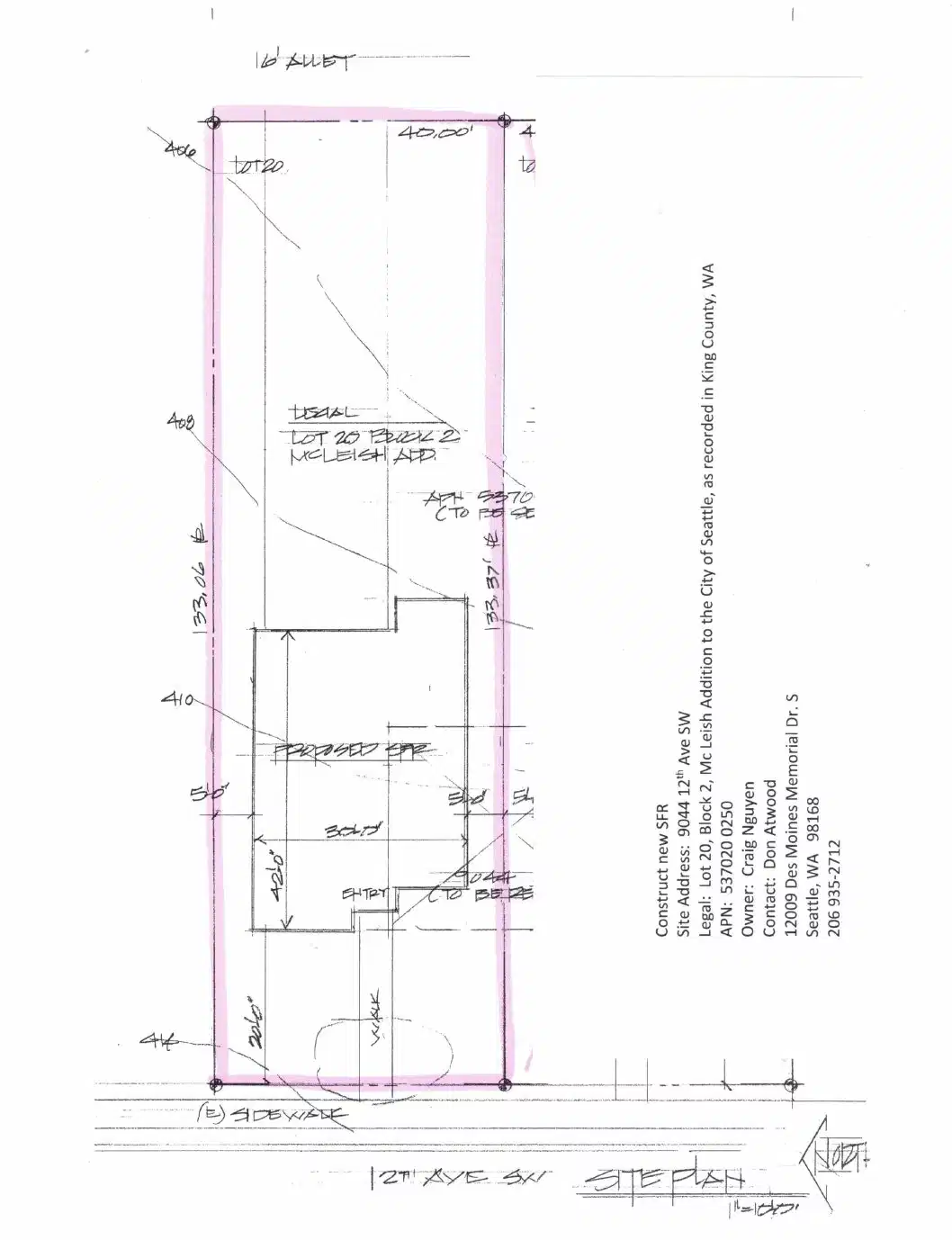 Site plan for 9042 12th Ave SW