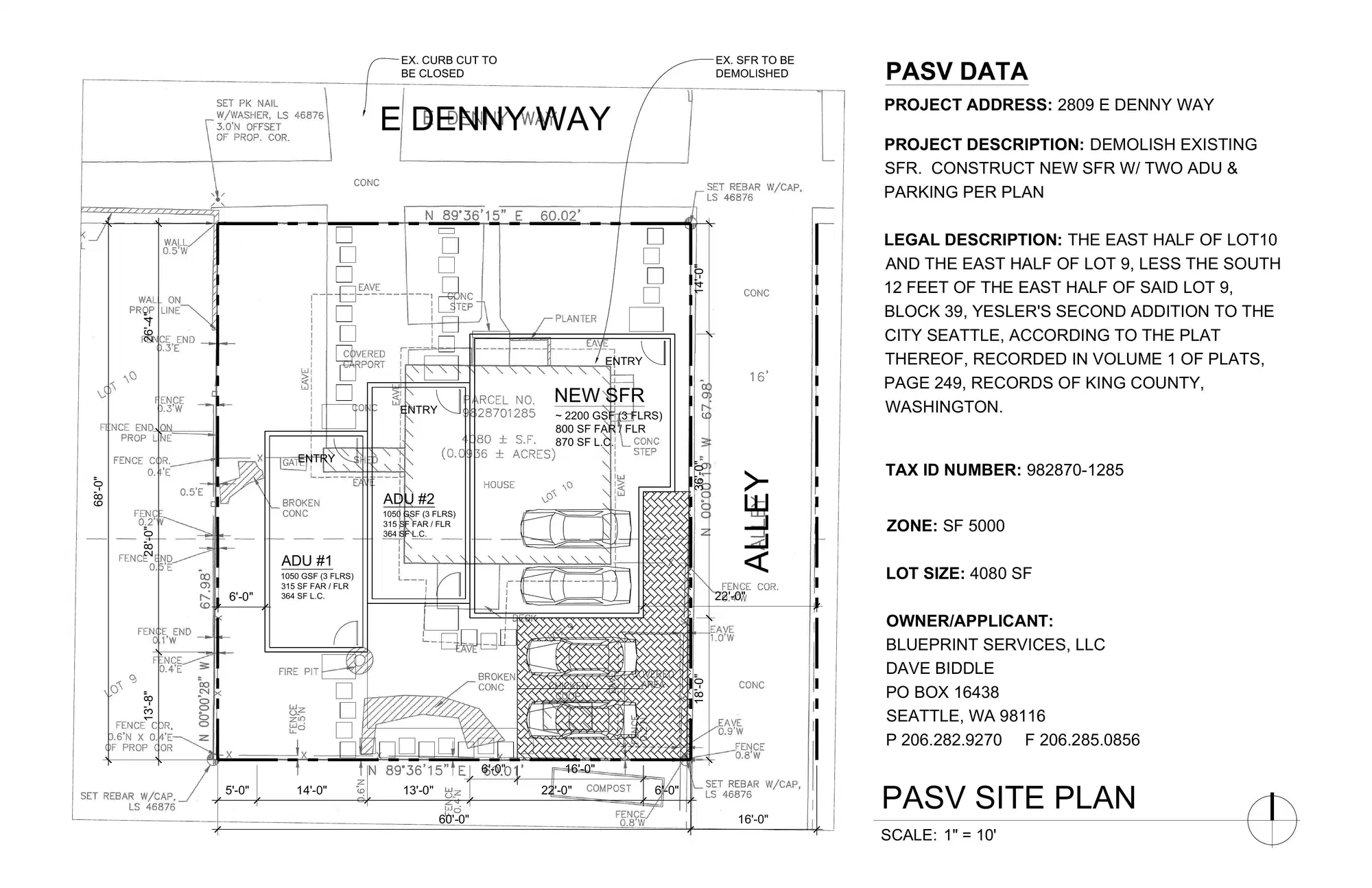Site plan for 2809 E Denny Way