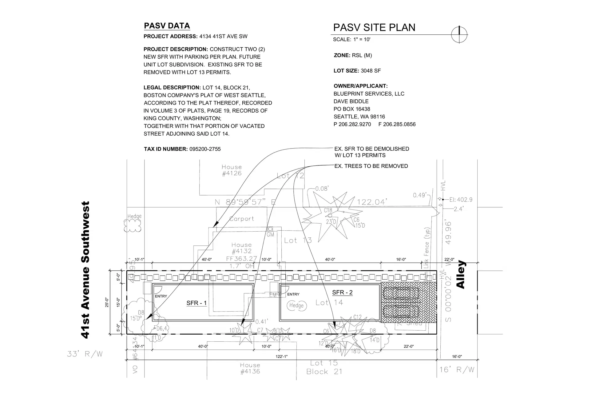 Site plan for 4134 41st Ave SW