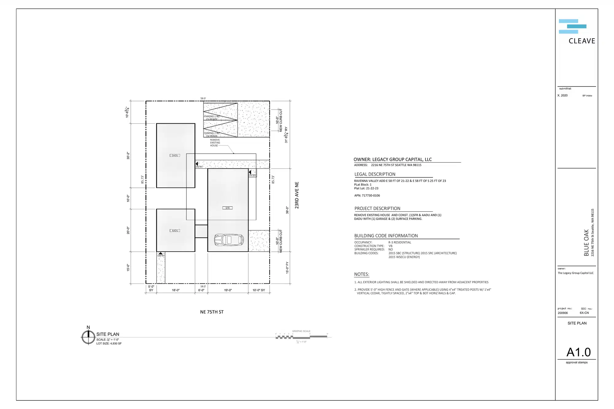 Site plan for 2216 NE 75th St
