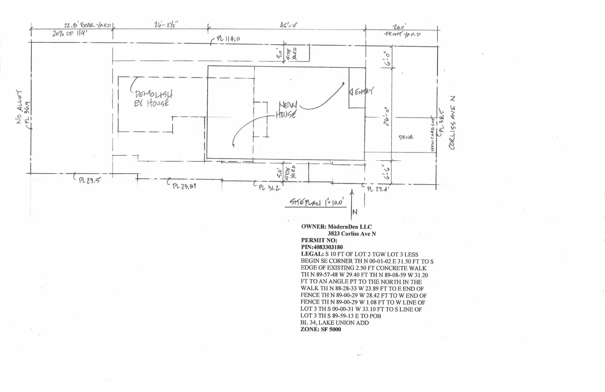 Site plan for 3823 Corliss Ave N