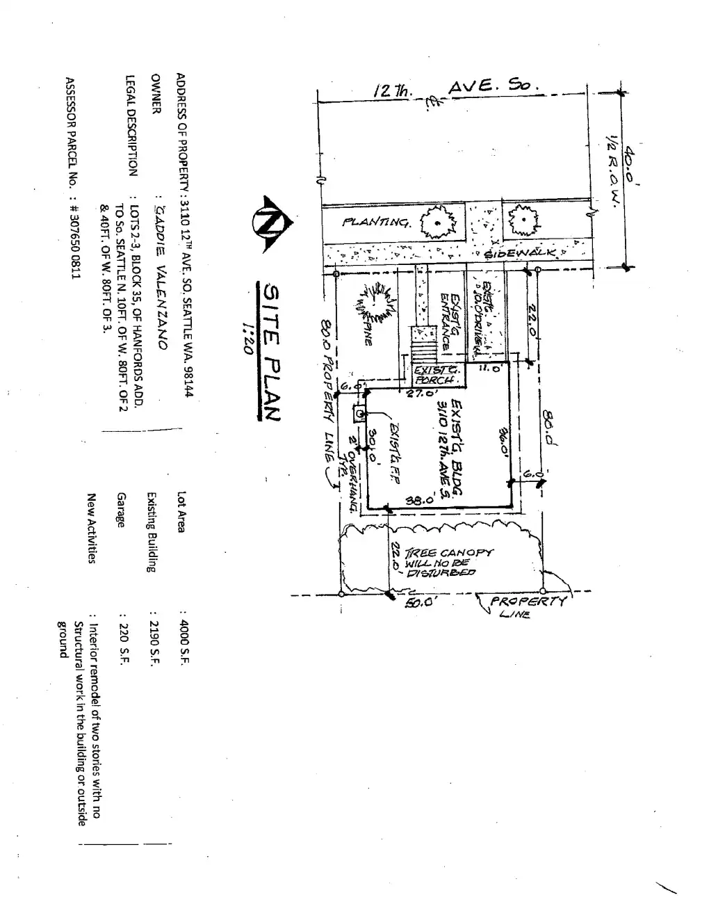 Site plan for 3110 12th Ave S