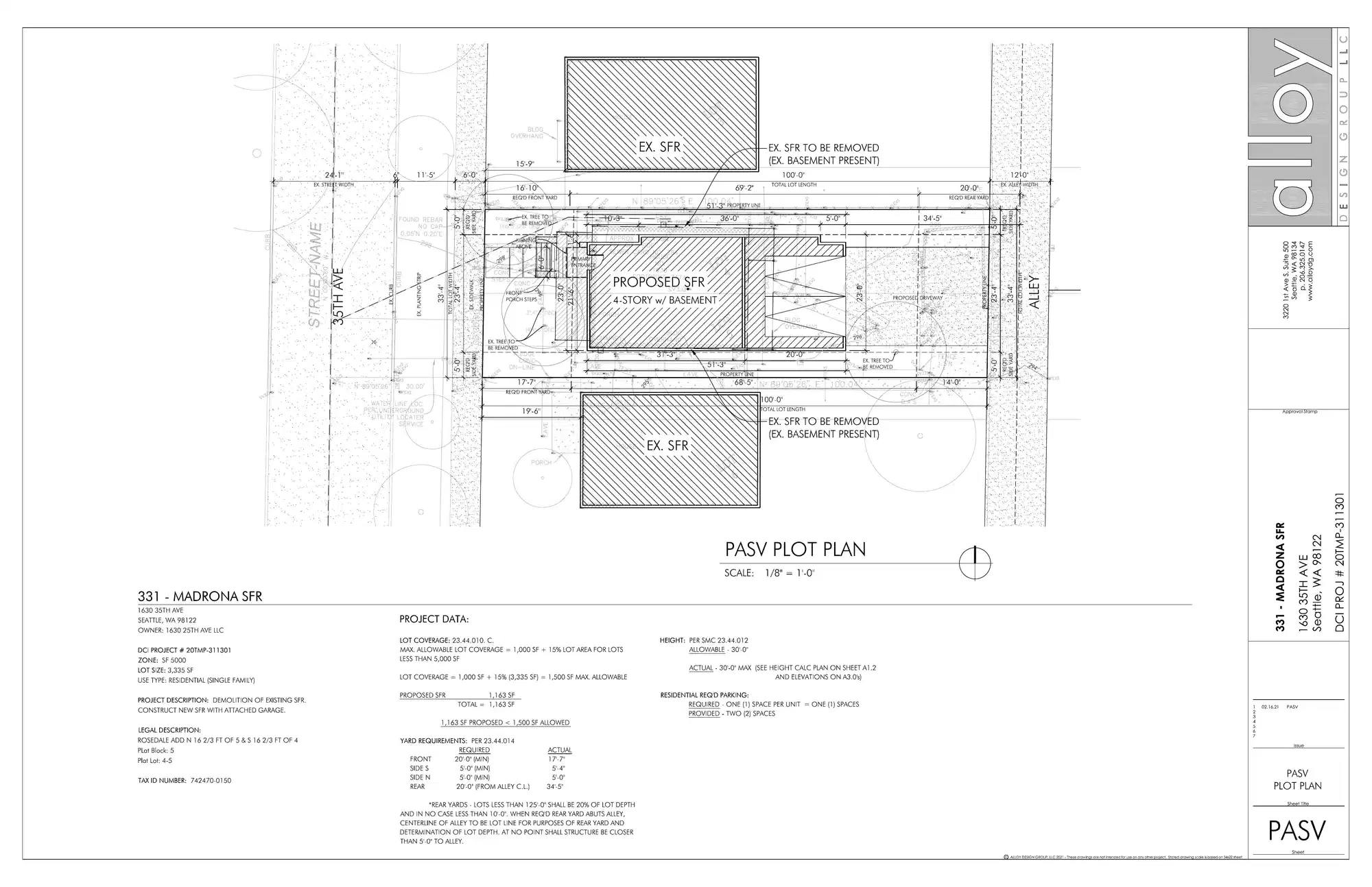 Site plan for 1630 35th Ave