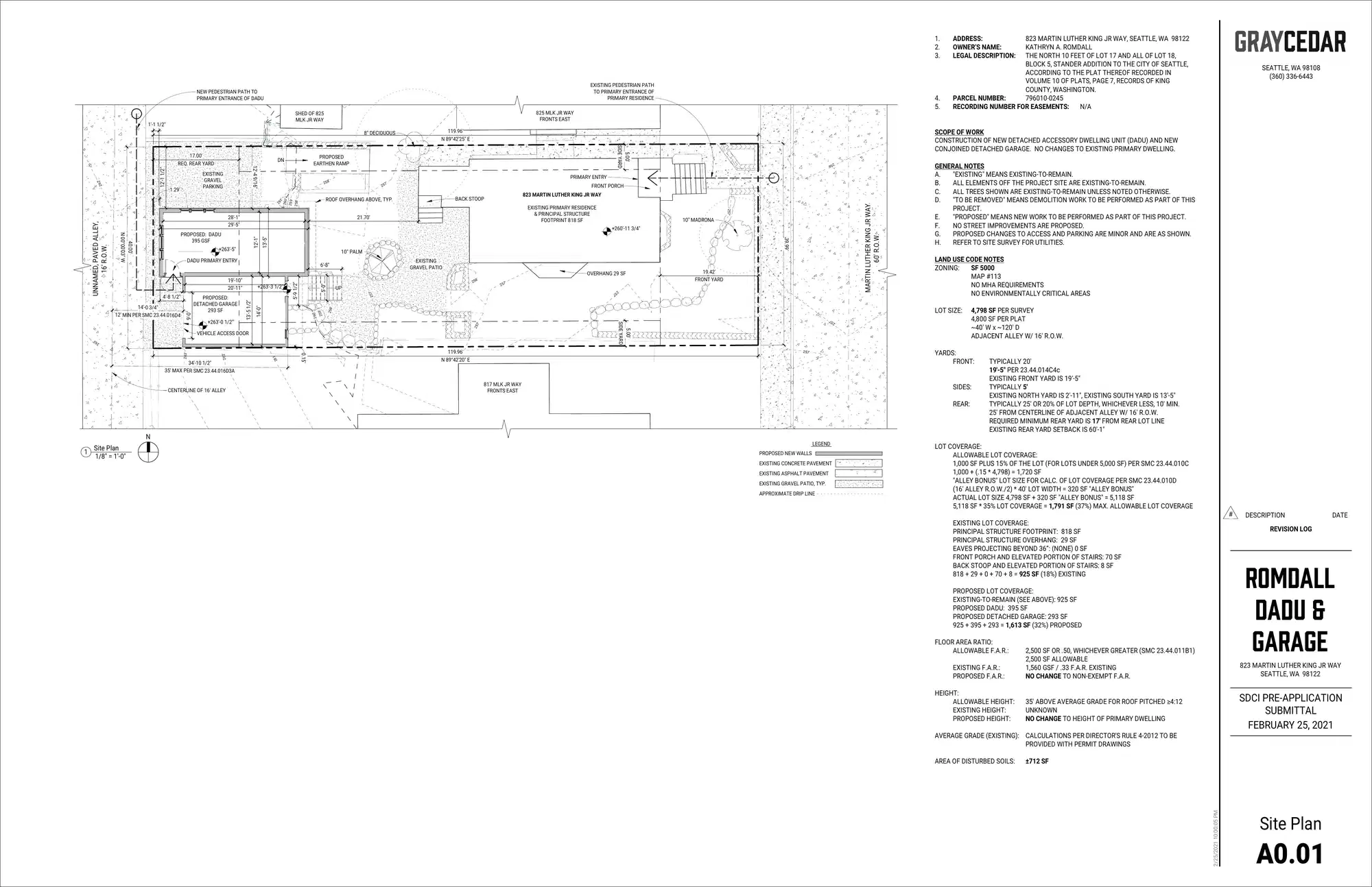 Site plan for 823 M L King Jr Way