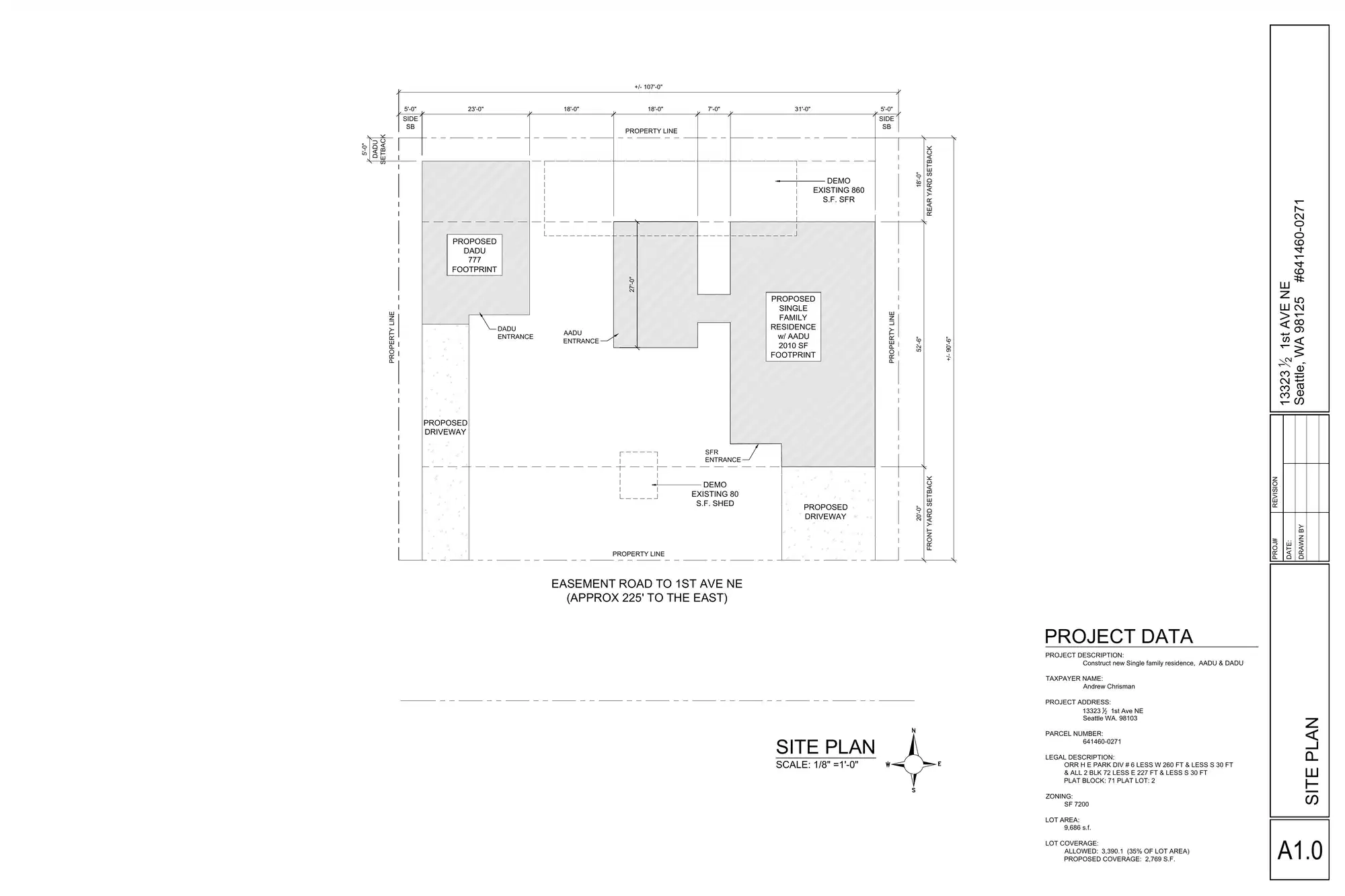 Site plan for 13321 A 1st Ave NE