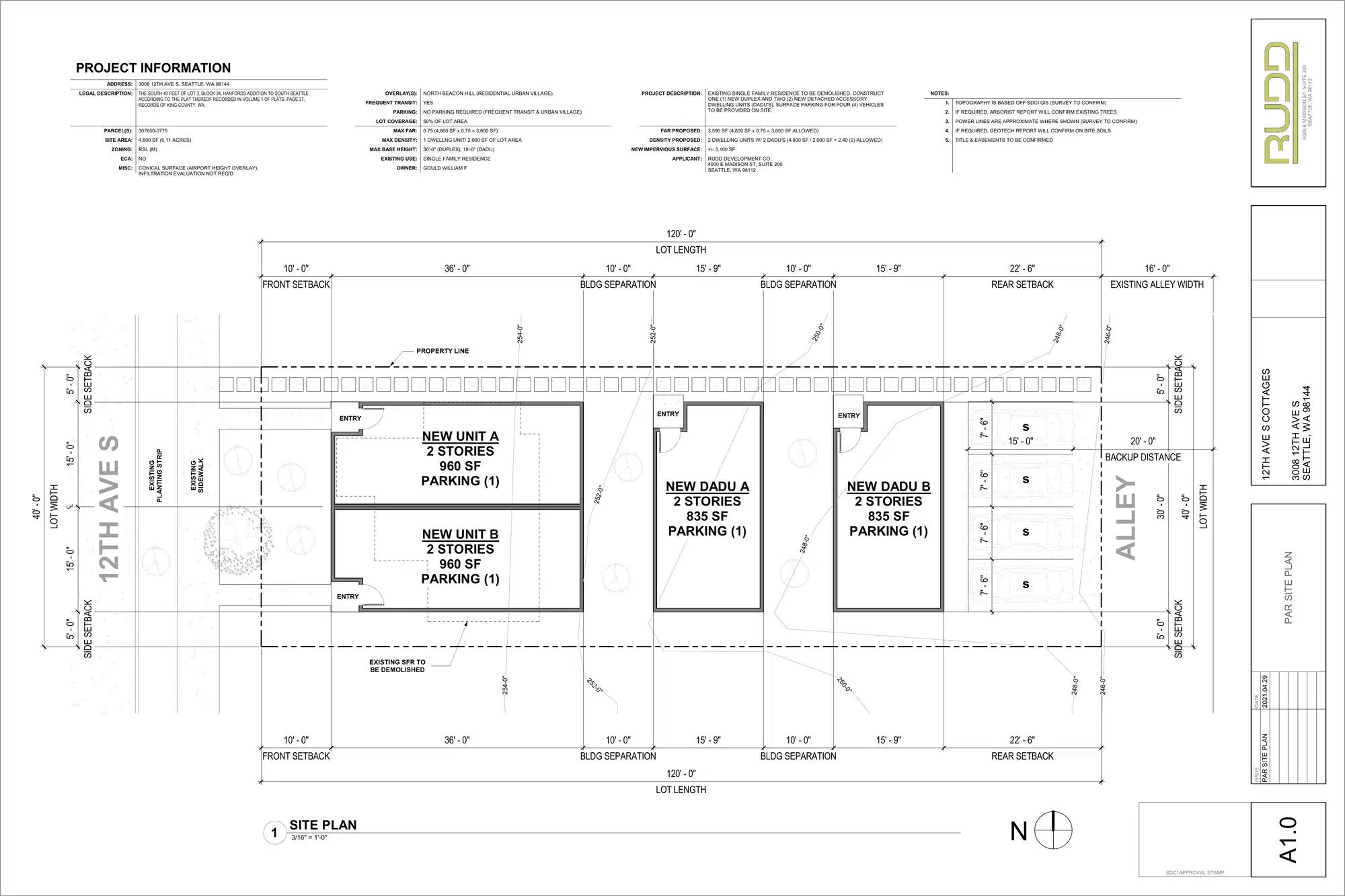 Site plan for 3012 A 12th Ave S
