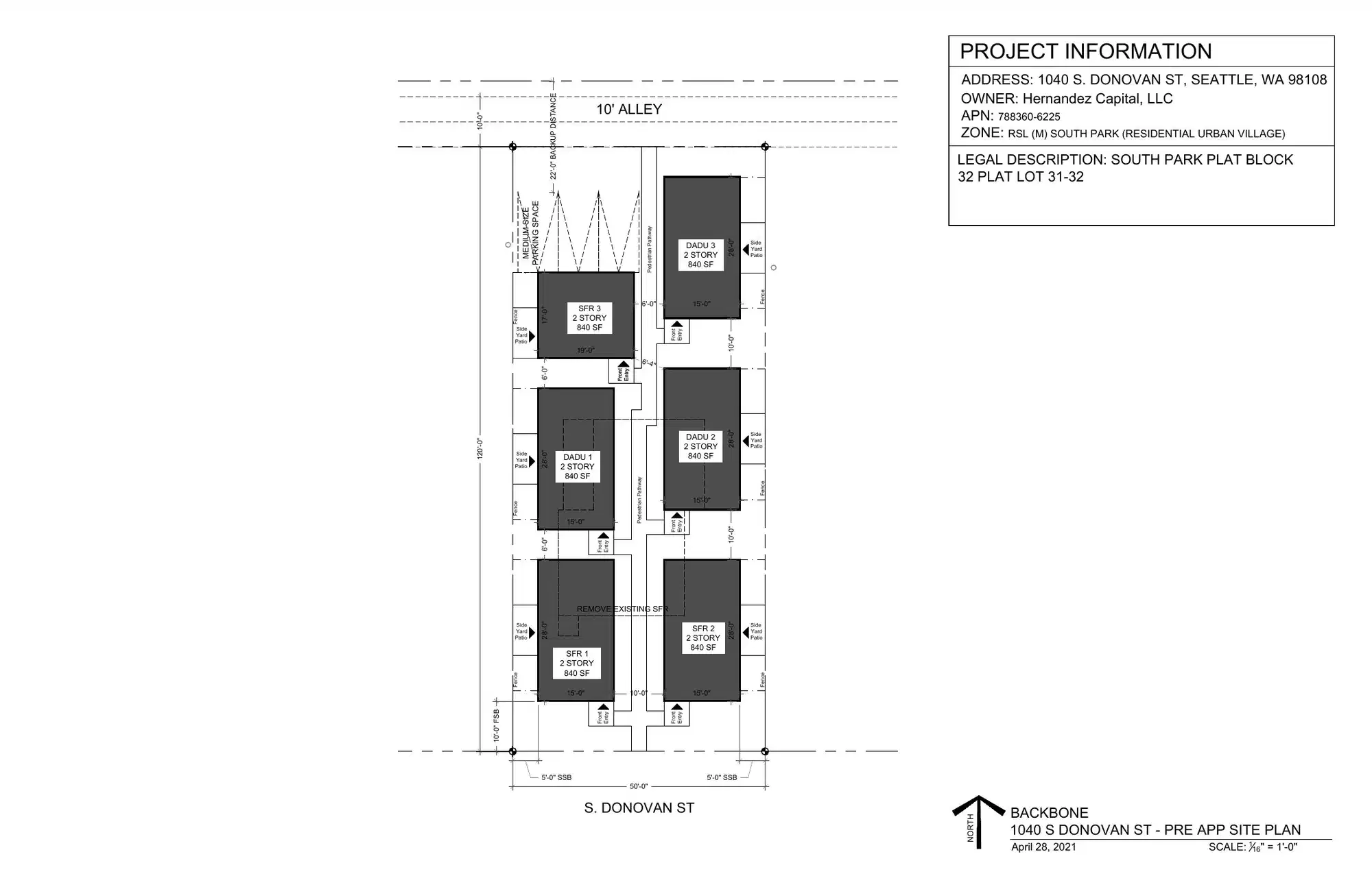 Site plan for 1040 S Donovan St