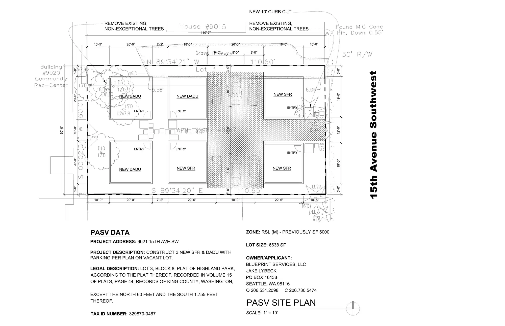 Site plan for 9023 15th Ave SW