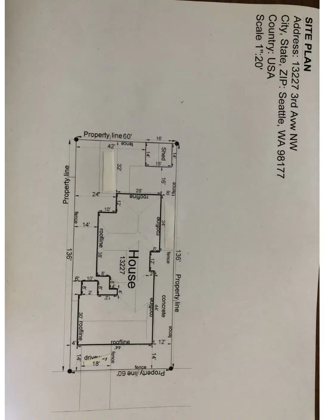 Site plan for 13229 3rd Ave NW