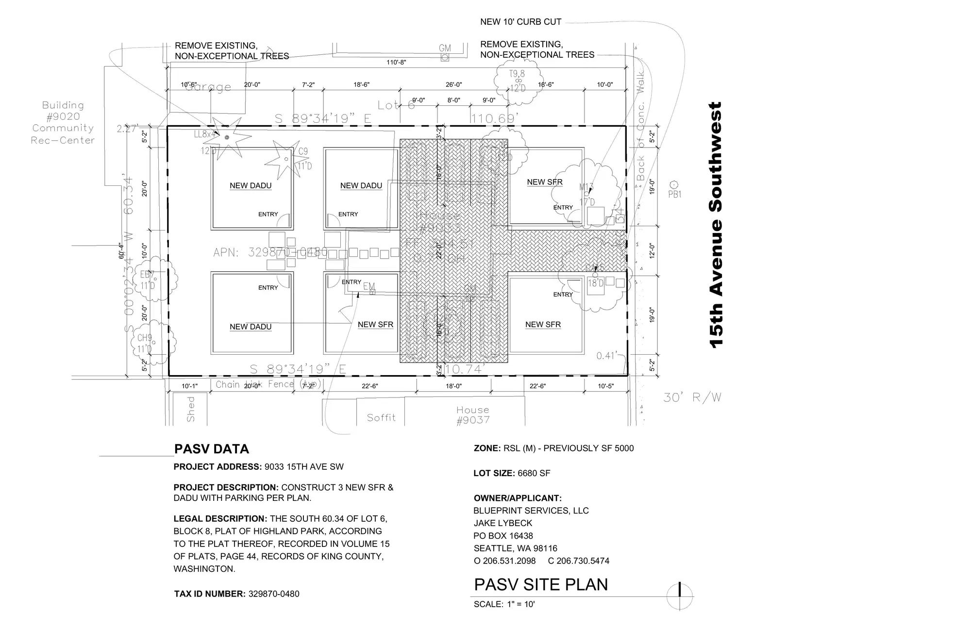 Site plan for 9025 15th Ave SW