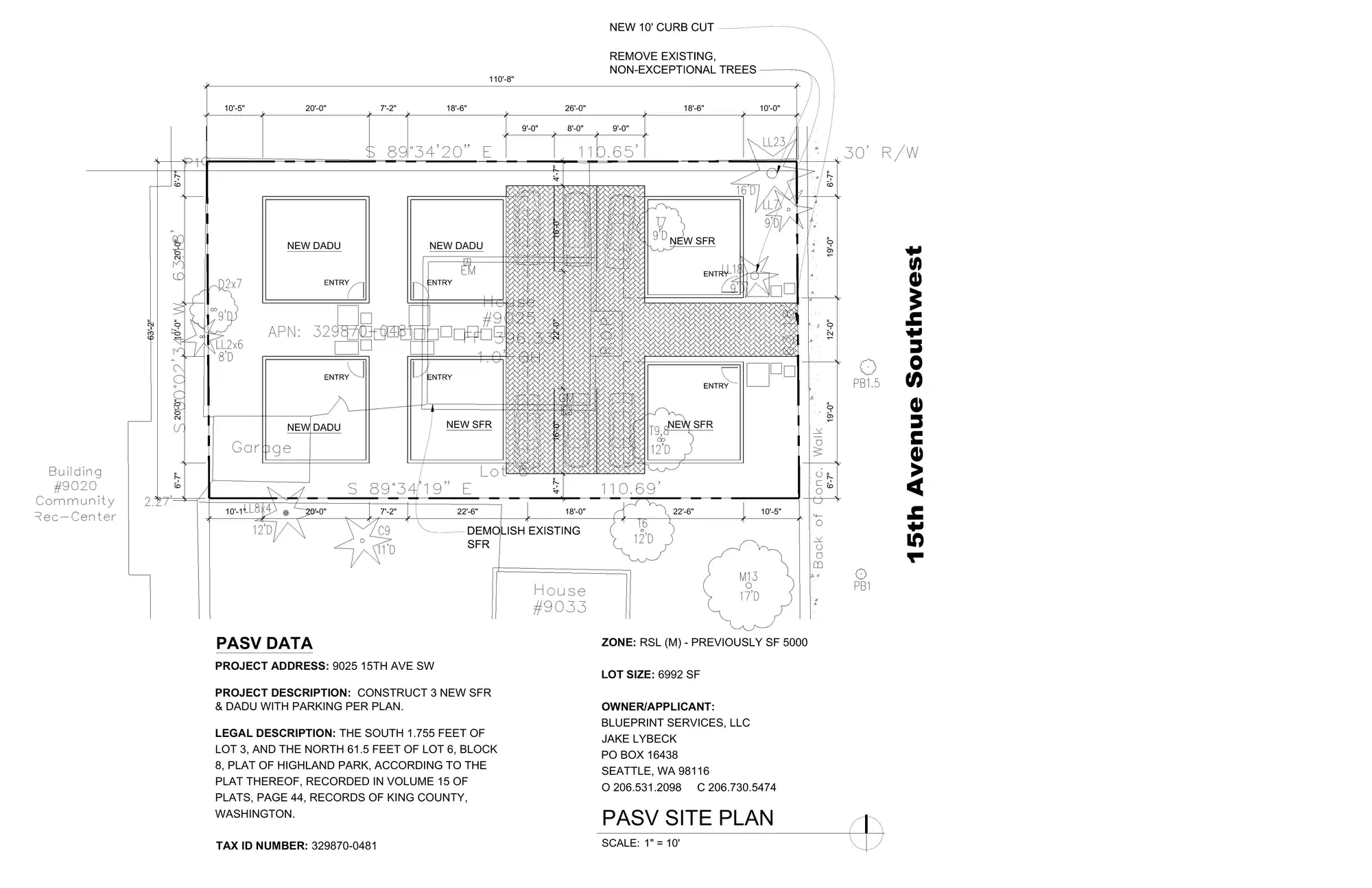Site plan for 9031 15th Ave SW