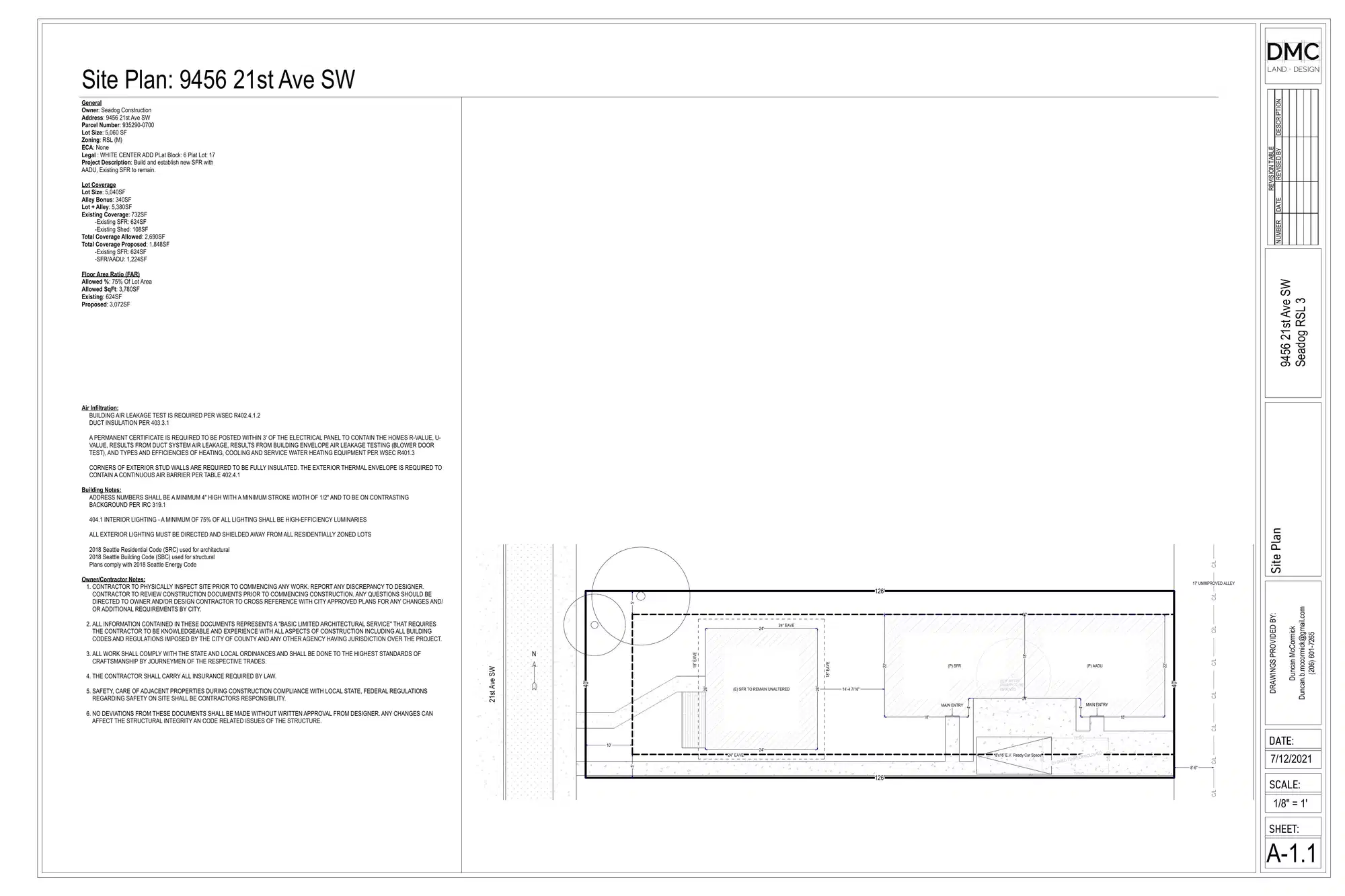 Site plan for 9456 21st Ave SW