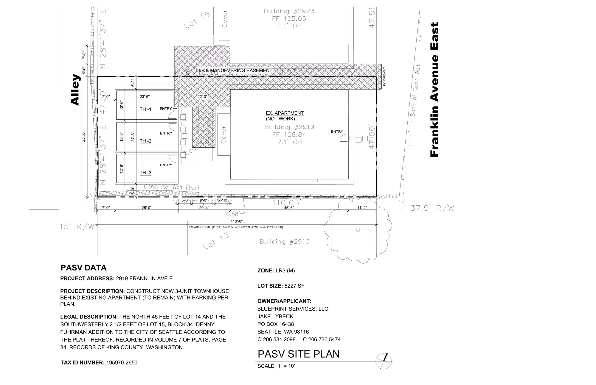 Site plan for 2921 A Franklin Ave E
