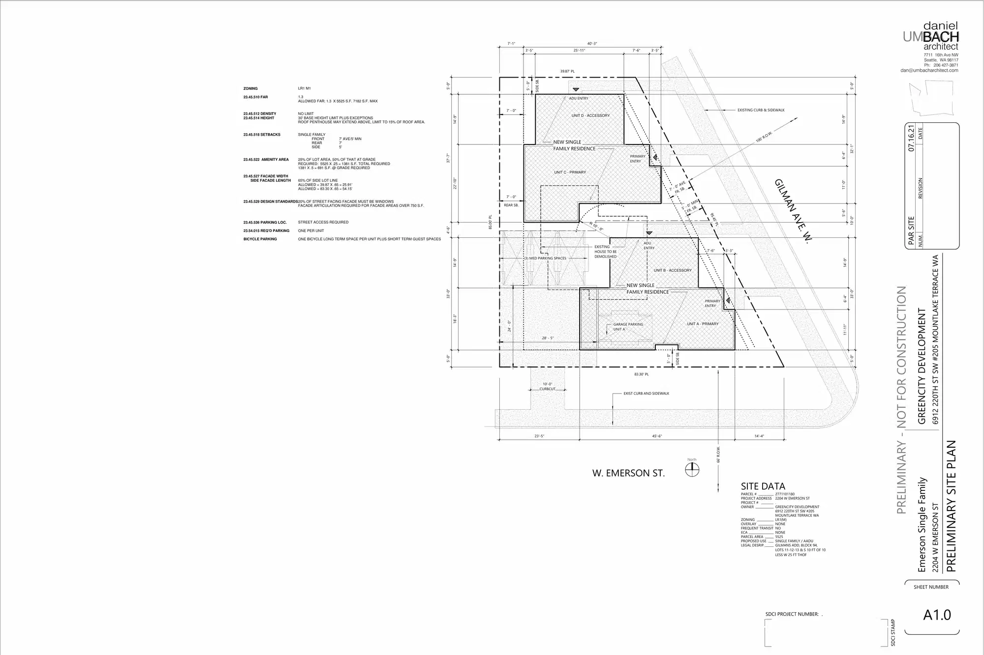 Site plan for 3805 Gilman Ave W