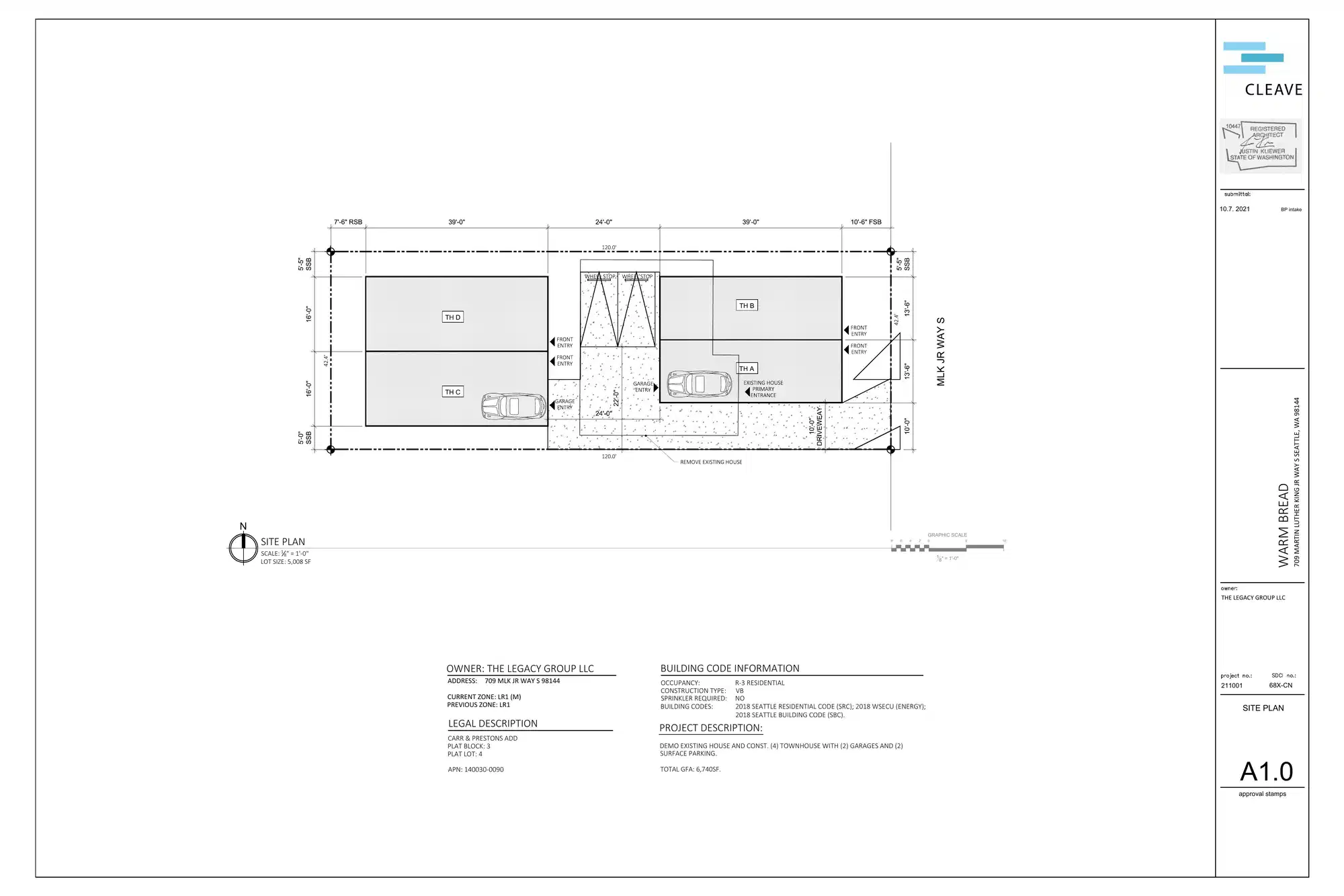 Site plan for 709 M L King Jr Way S