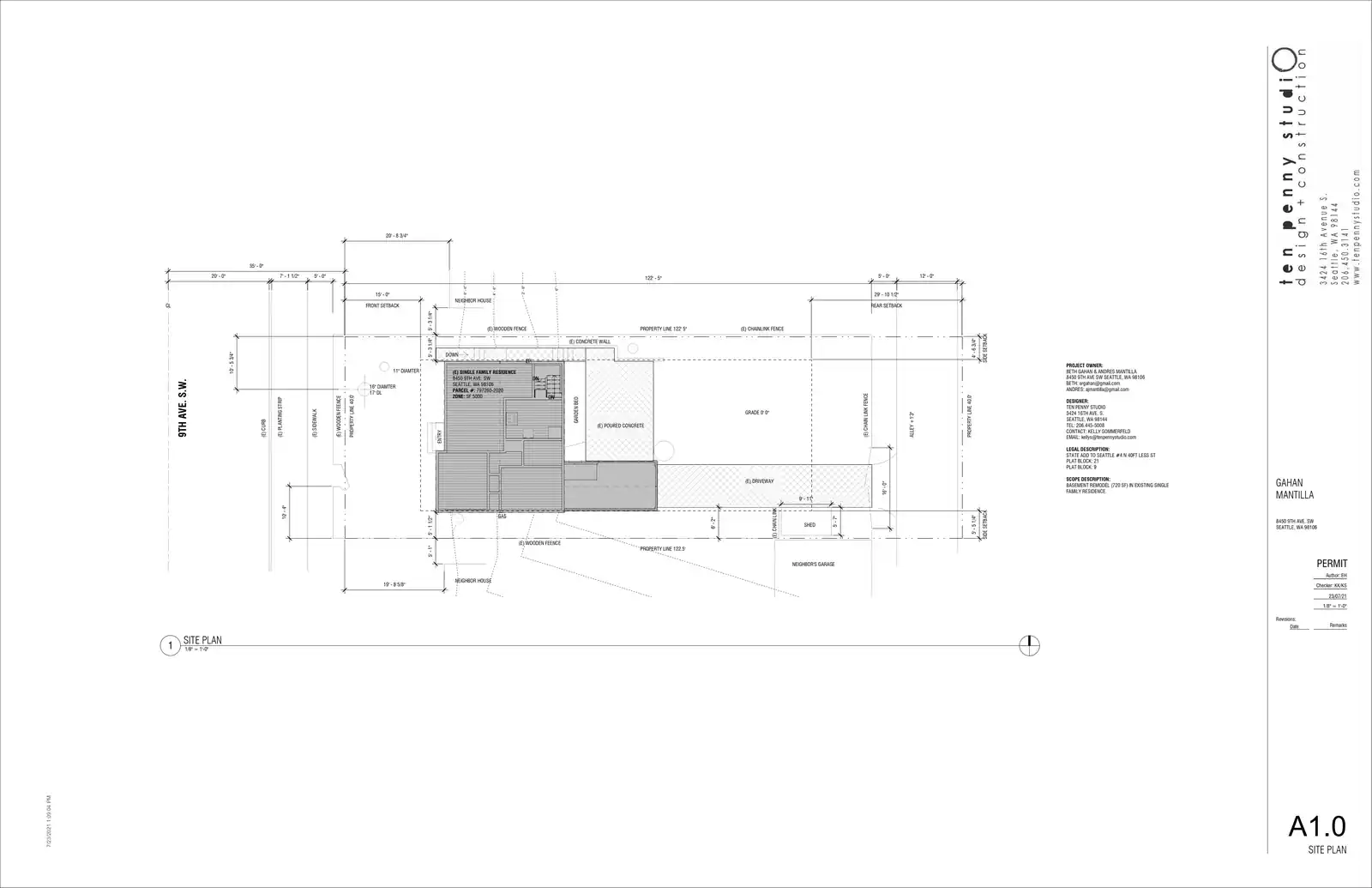 Site plan for 8450 9th Ave SW