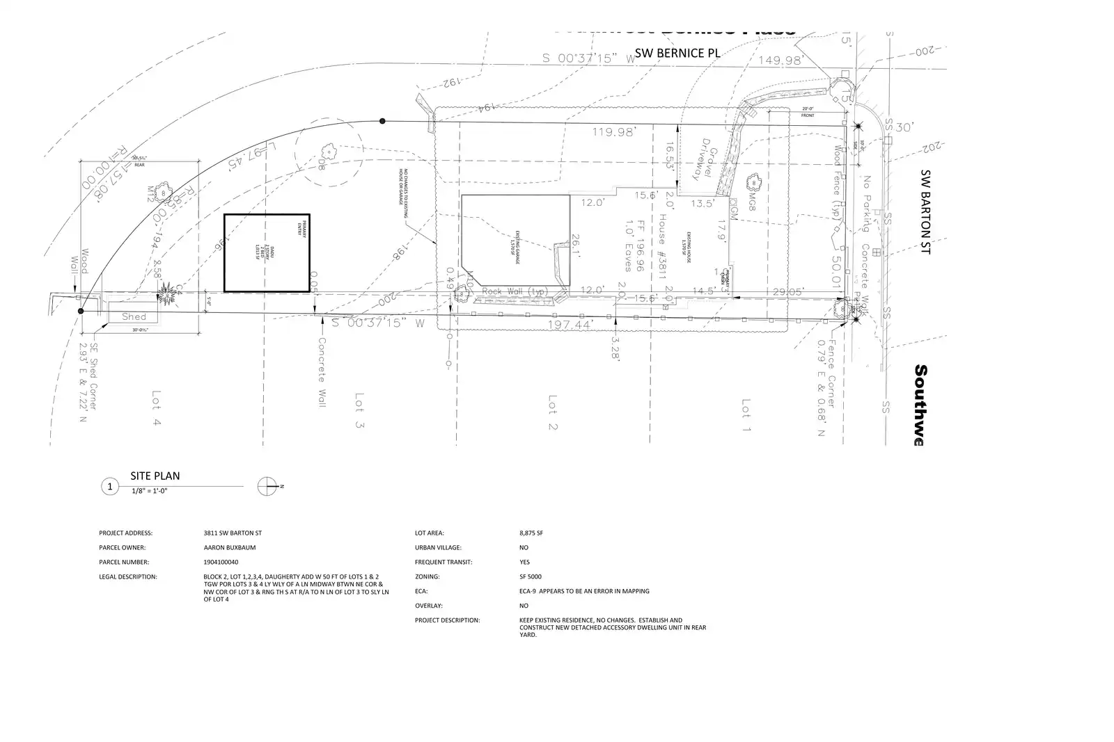 Site plan for 3813 SW Barton St