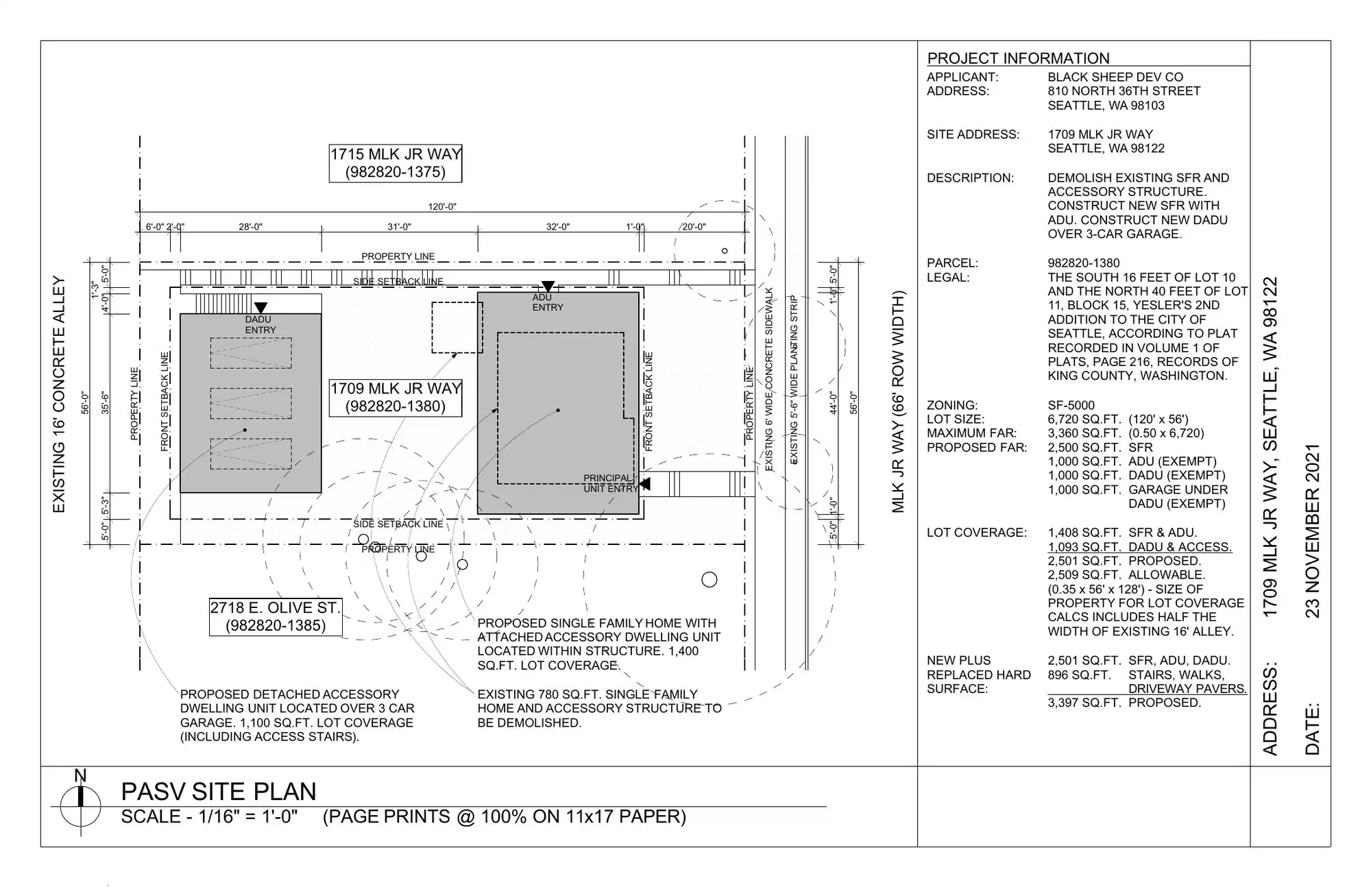 Site plan for 1709 M L King Jr Way