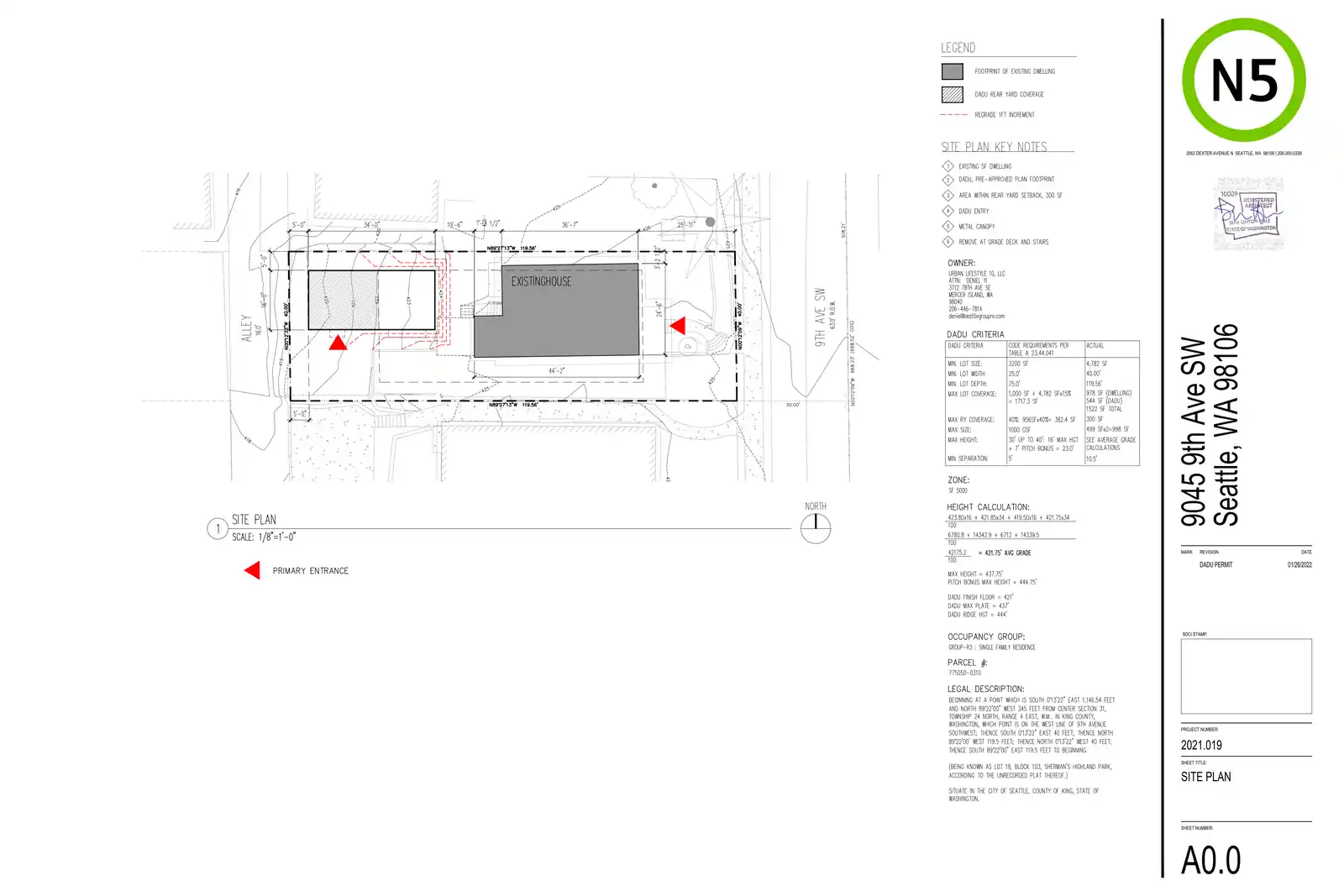 Site plan for 9047 9th Ave SW