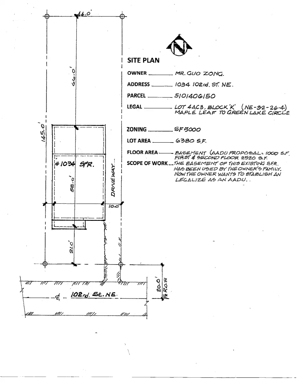 Site plan for 1034 NE 102nd St
