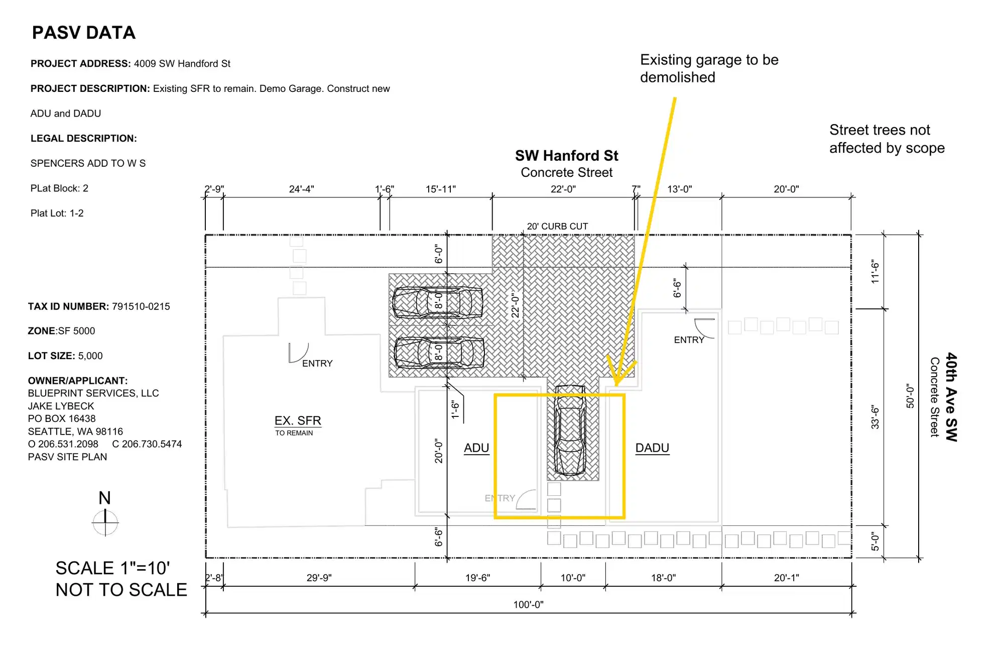 Site plan for 4009 SW Hanford St