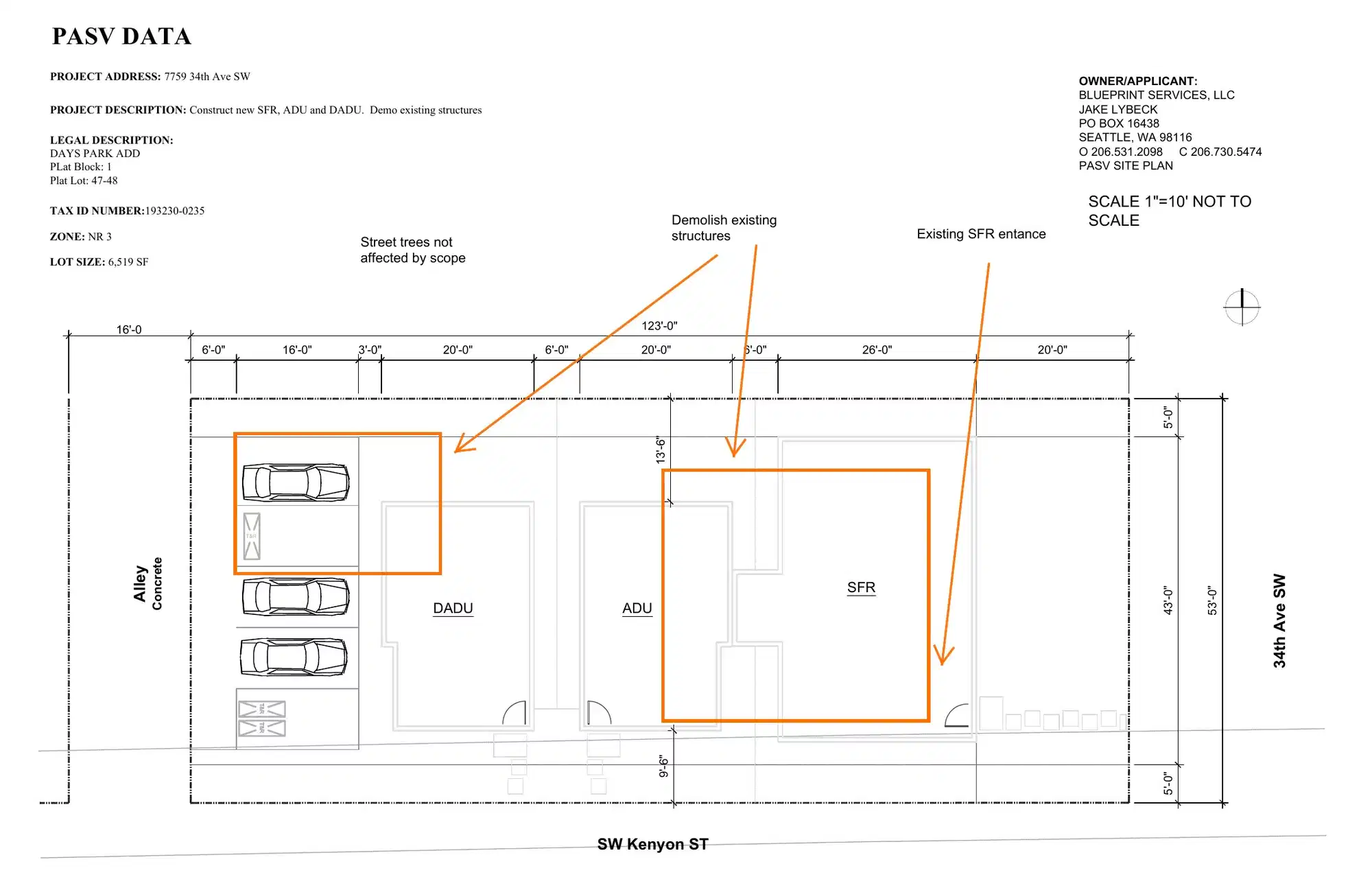 Site plan for 3402 SW Kenyon St