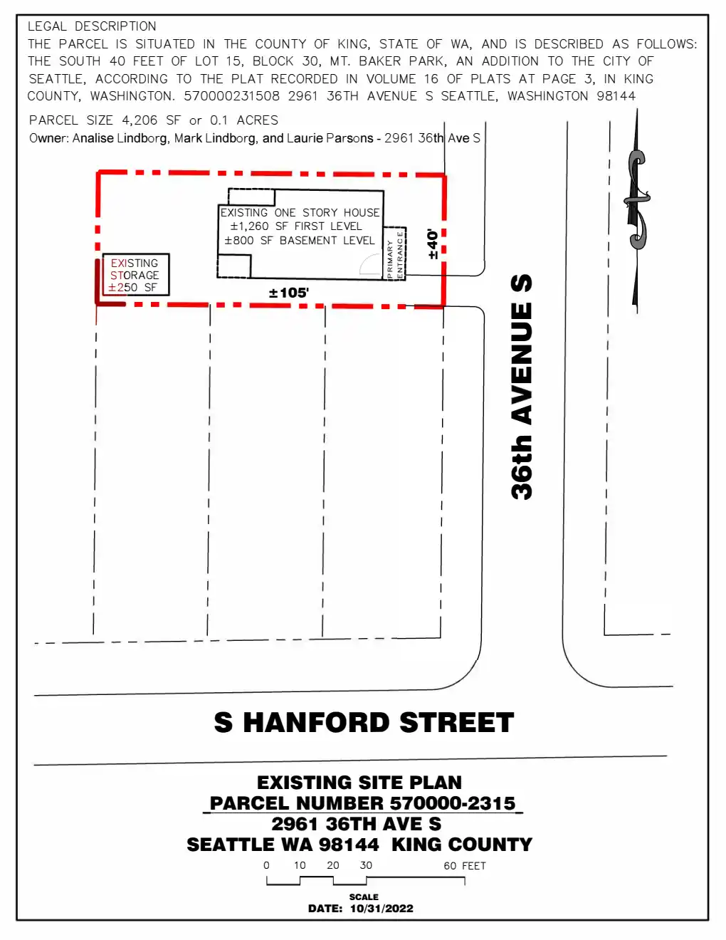 Site plan for 2961 B 36th Ave S
