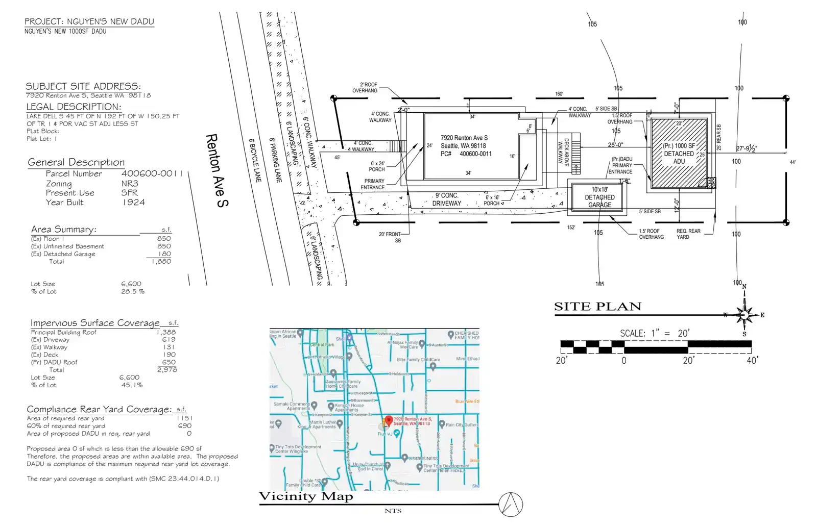 Site plan for 7920 B Renton Ave S