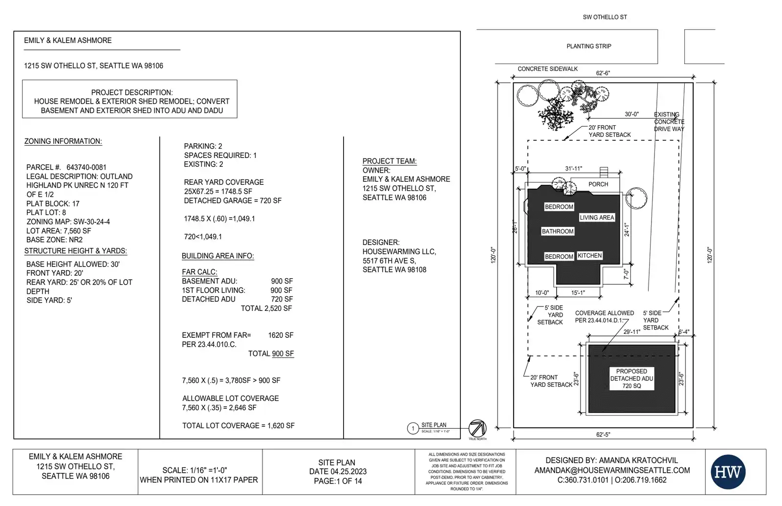 Site plan for 1215 SW Othello St