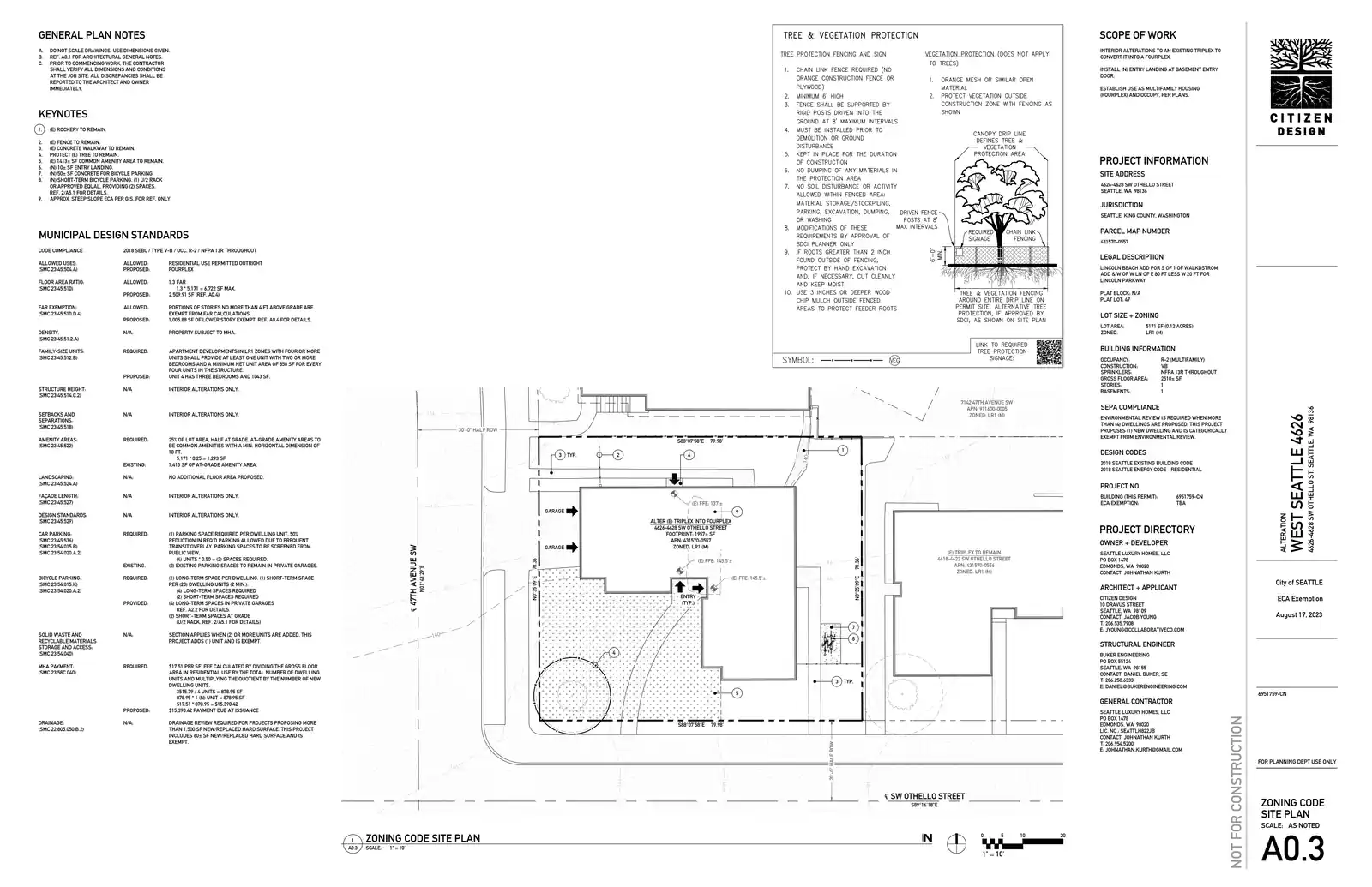Site plan for 4626 SW Othello St