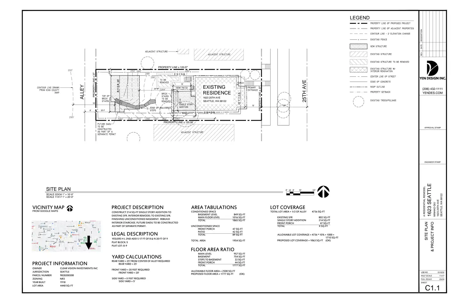 Site plan for 1623 B 25th Ave